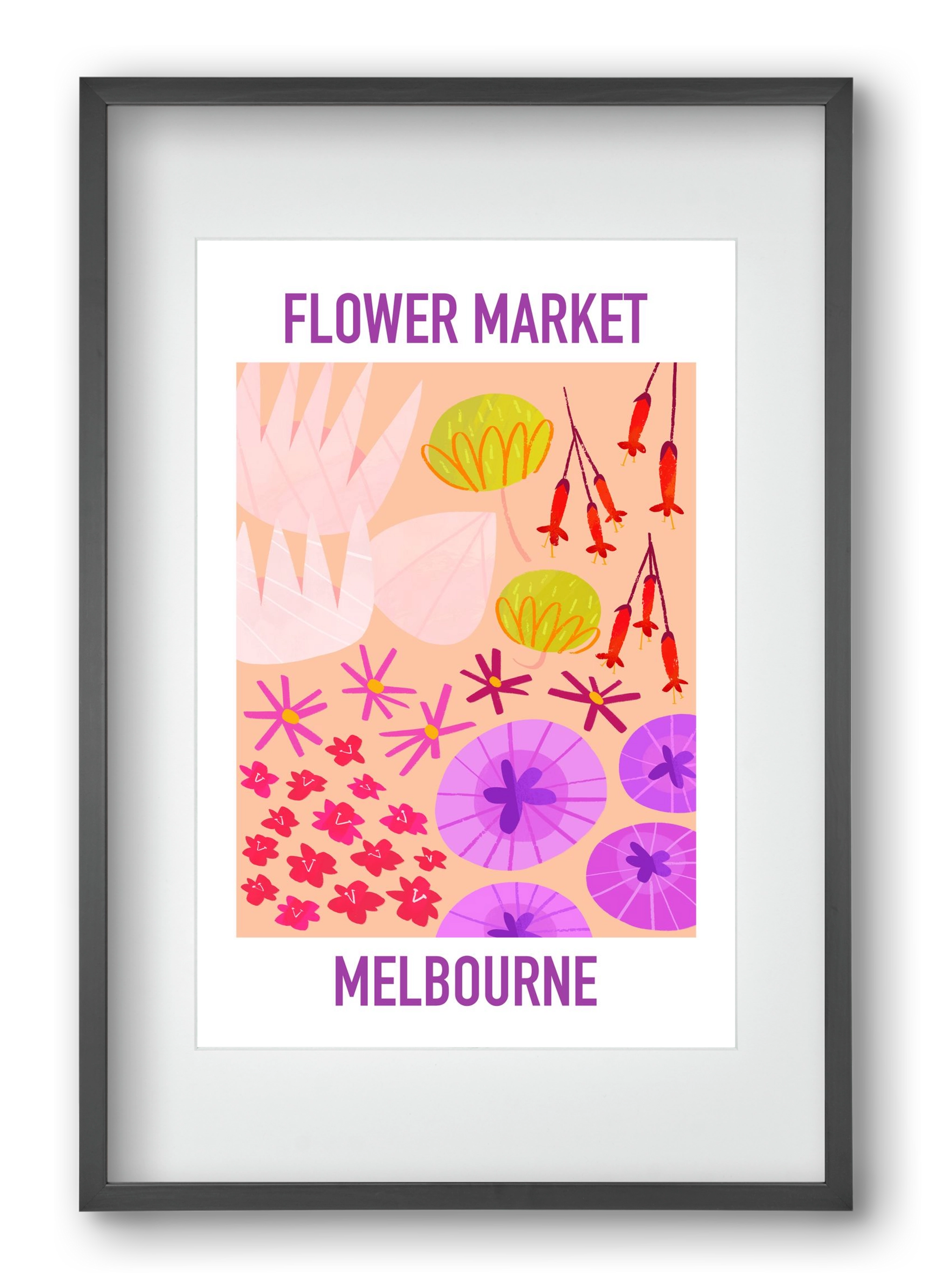Flower Market Melbourne, 40x60 cm (30x45 cm), Fekete keret, paszpartuval