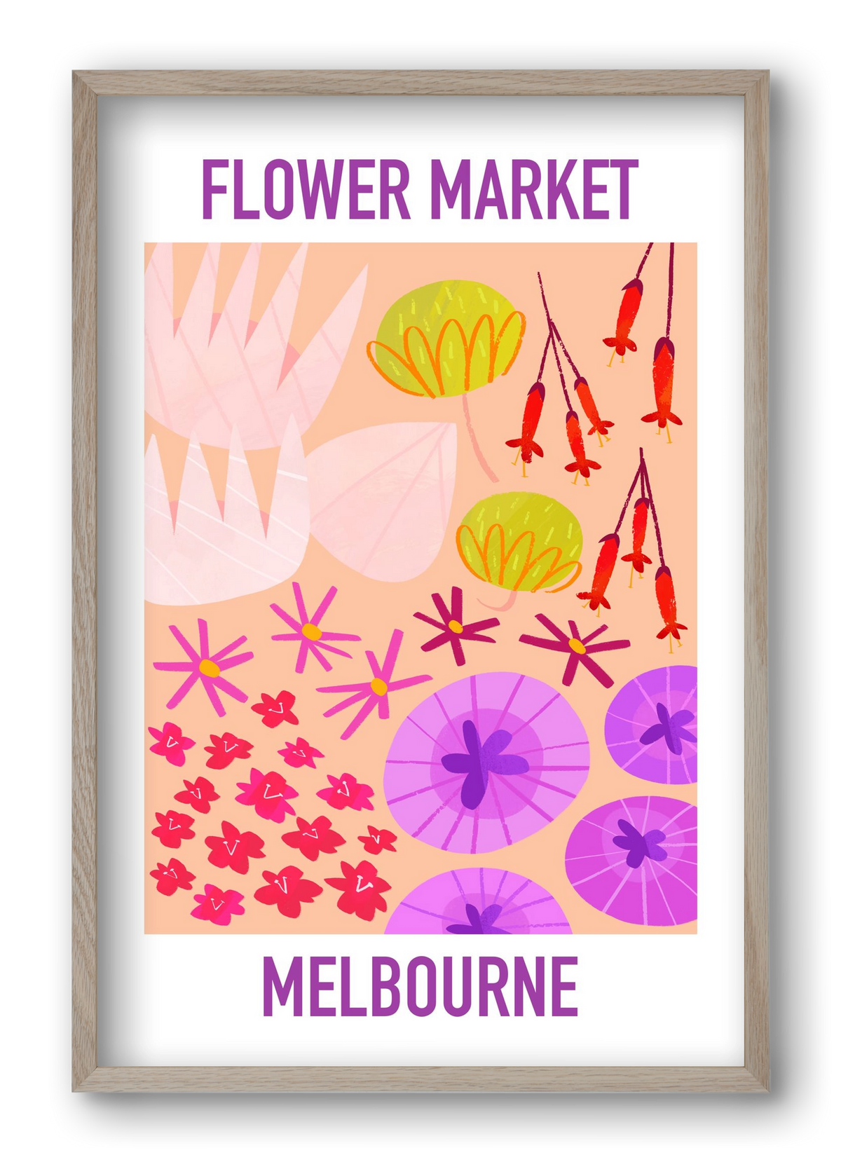 Flower Market Melbourne, 40x60 cm (40x60 cm), Tölgy keret