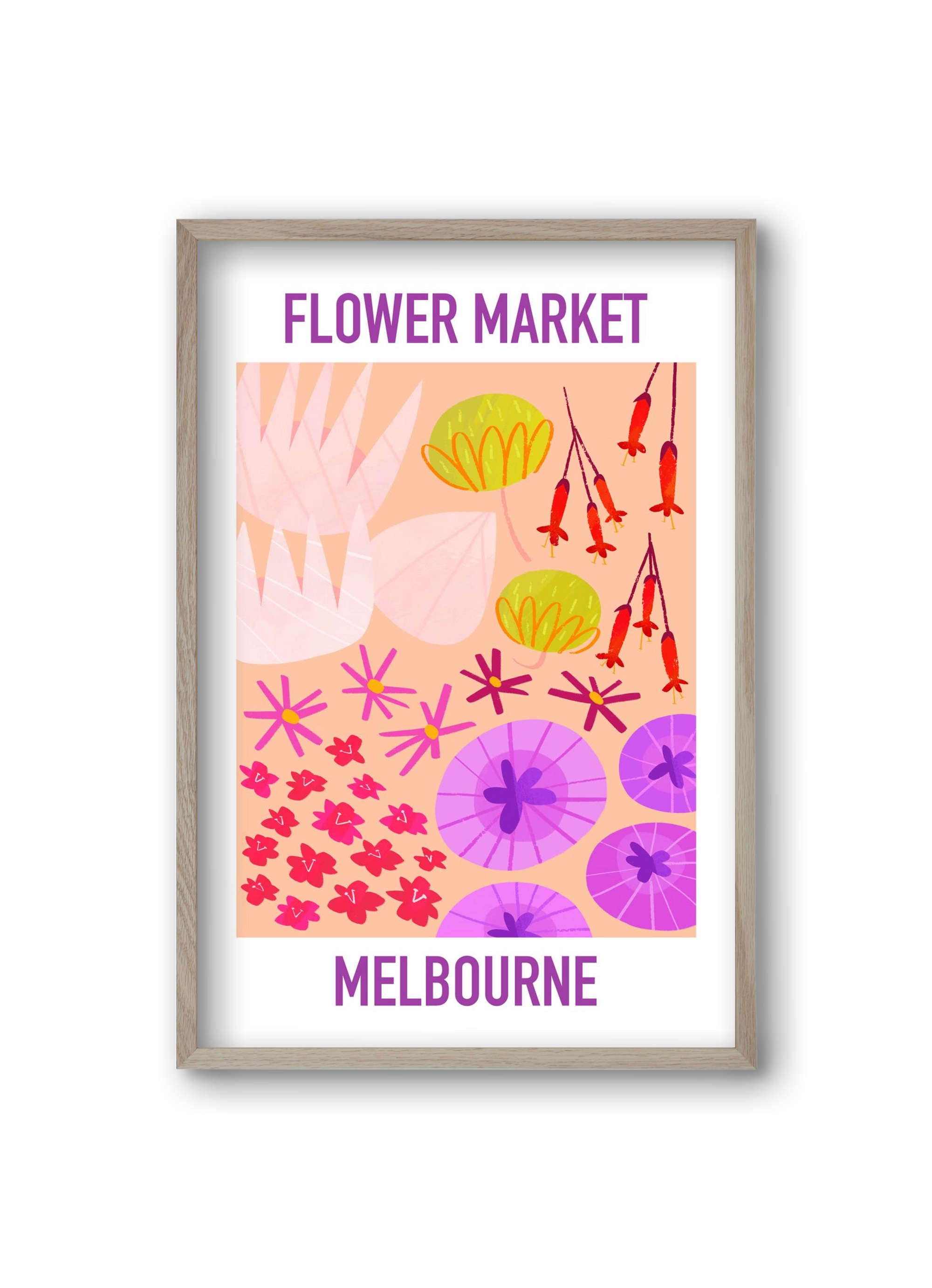 Flower Market Melbourne, 20x30 cm (20x30 cm), Tölgy keret