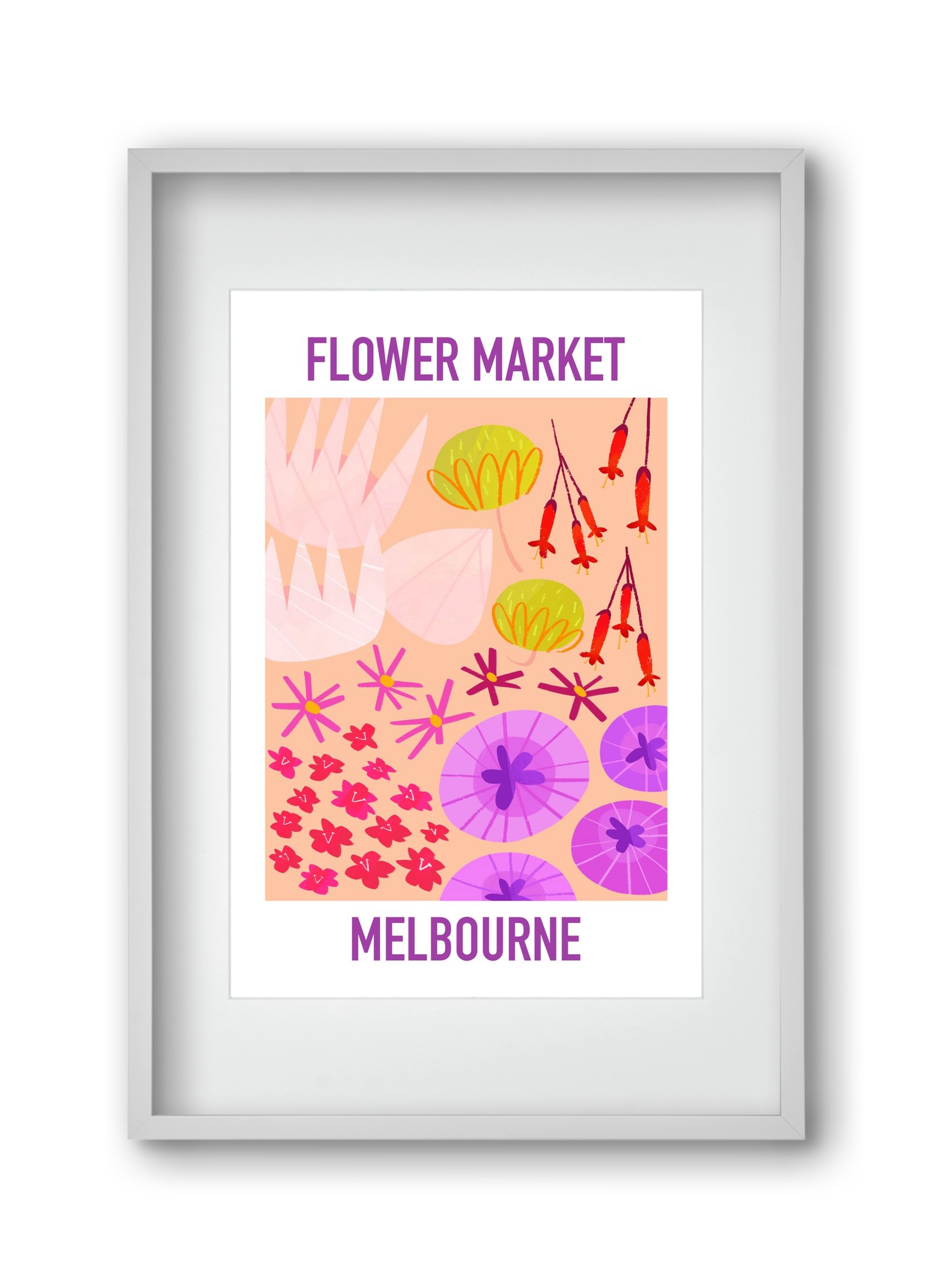 Flower Market Melbourne, 30x45 cm (20x30 cm), Fehér keret, paszpartuval