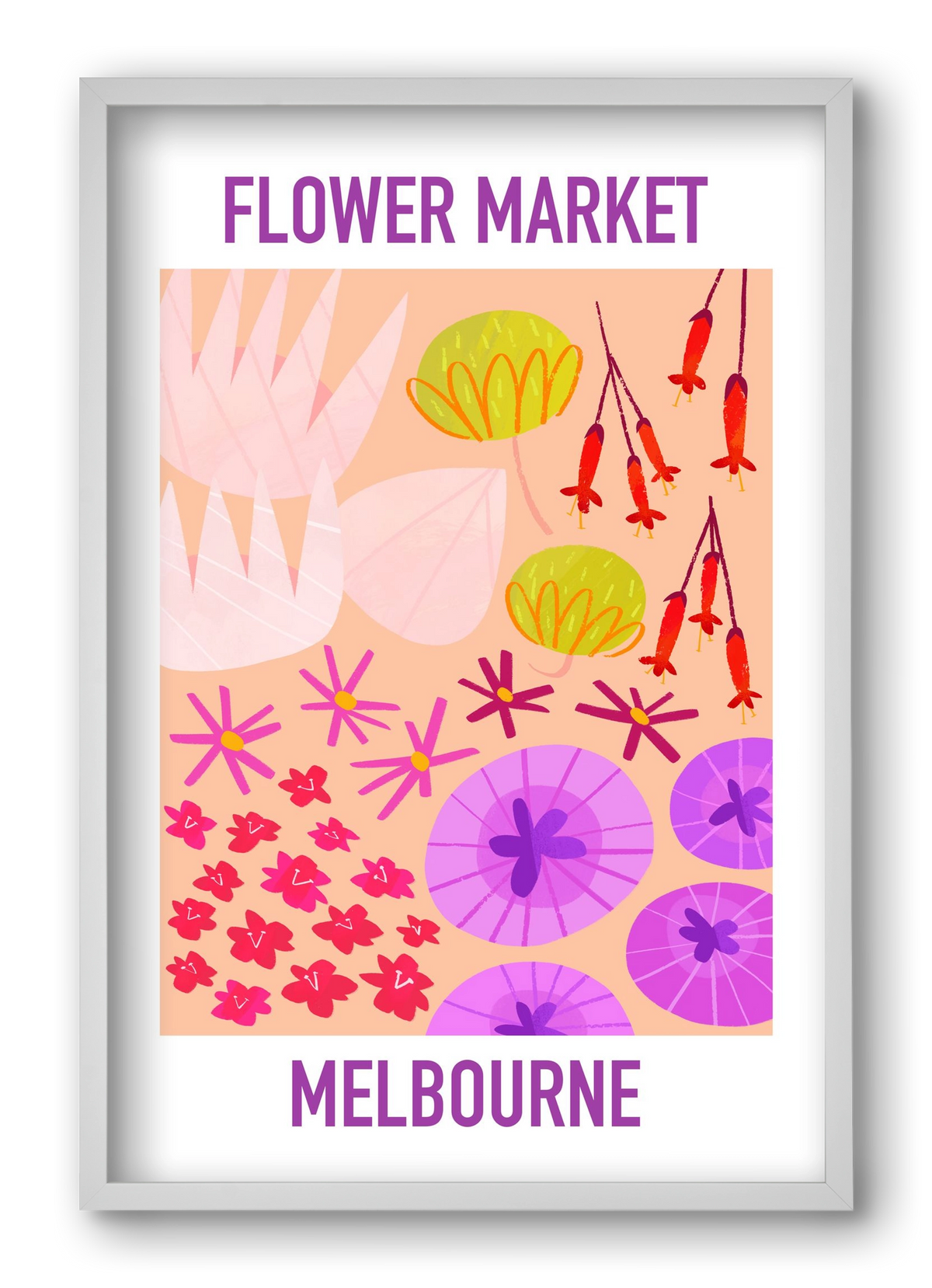 Flower Market Melbourne, 40x60 cm (40x60 cm), Fehér keret
