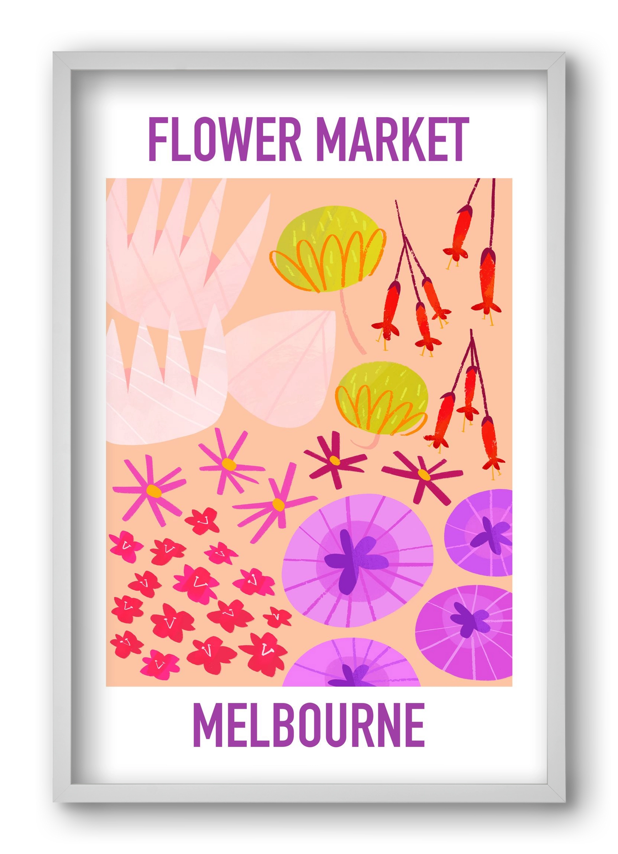 Flower Market Melbourne, 40x60 cm (40x60 cm), Fehér keret