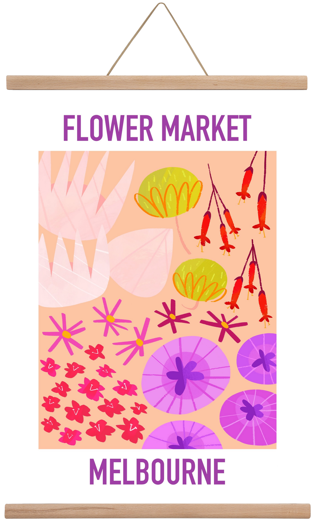 Flower Market Melbourne, 40x60 cm (40x60 cm), Tölgy akasztó