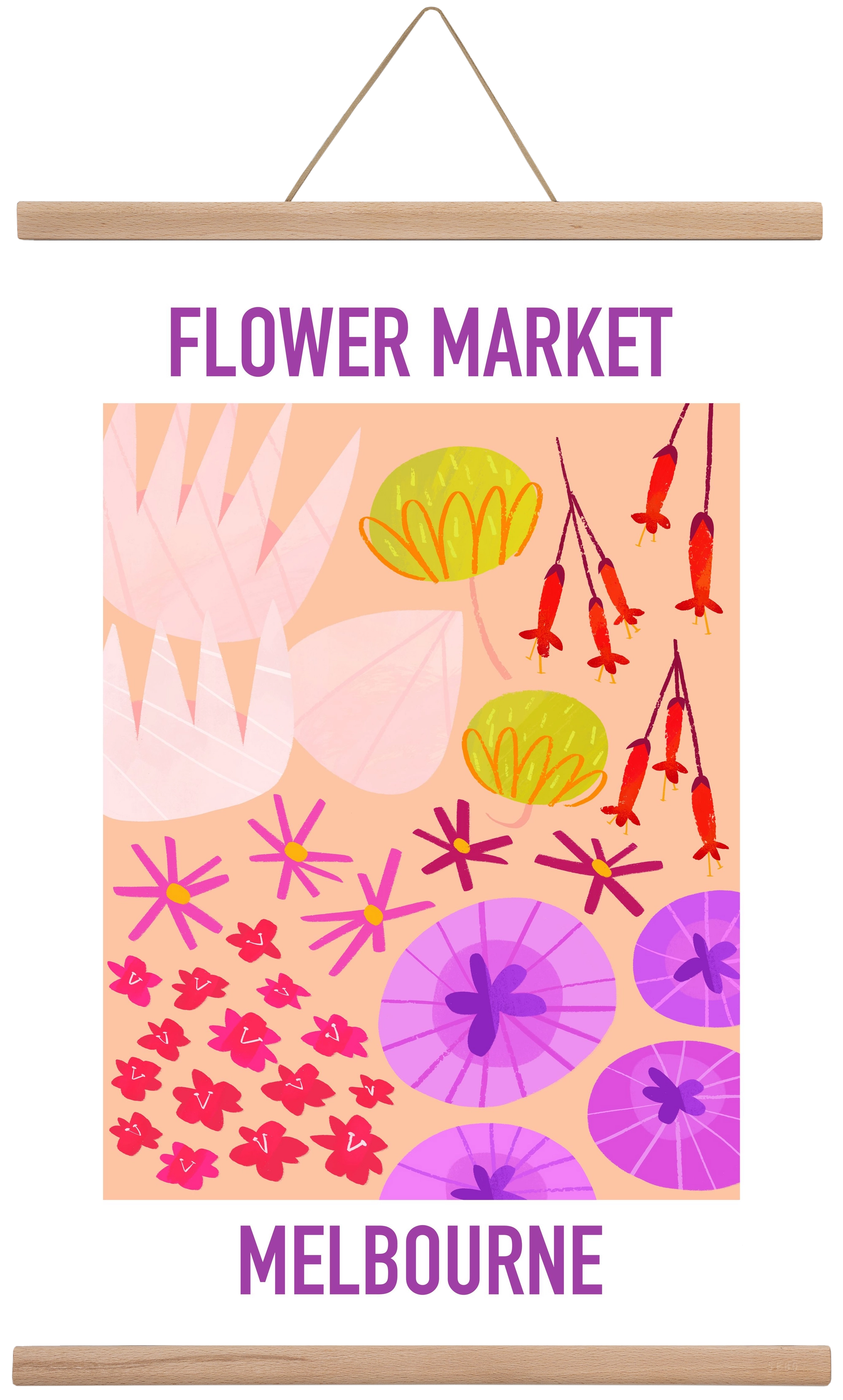 Flower Market Melbourne, 40x60 cm (40x60 cm), Tölgy akasztó