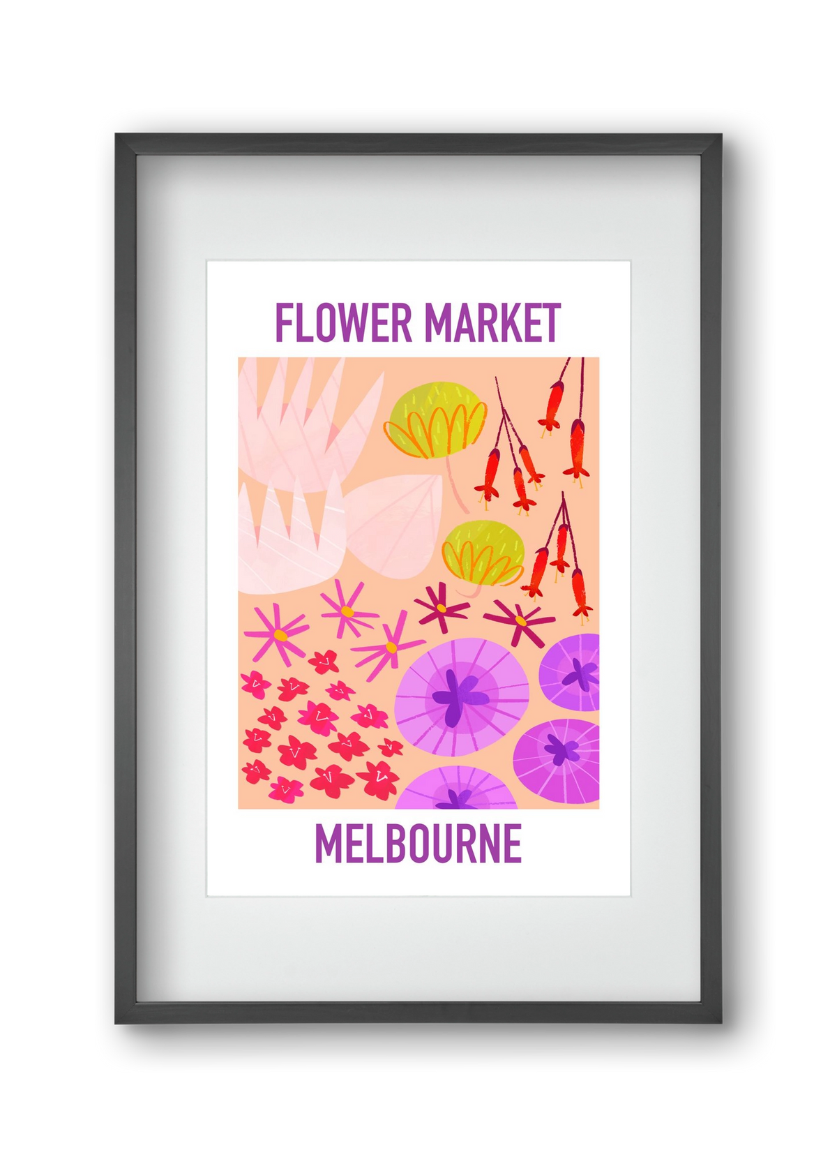 Flower Market Melbourne, 30x45 cm (20x30 cm), Fekete keret, paszpartuval