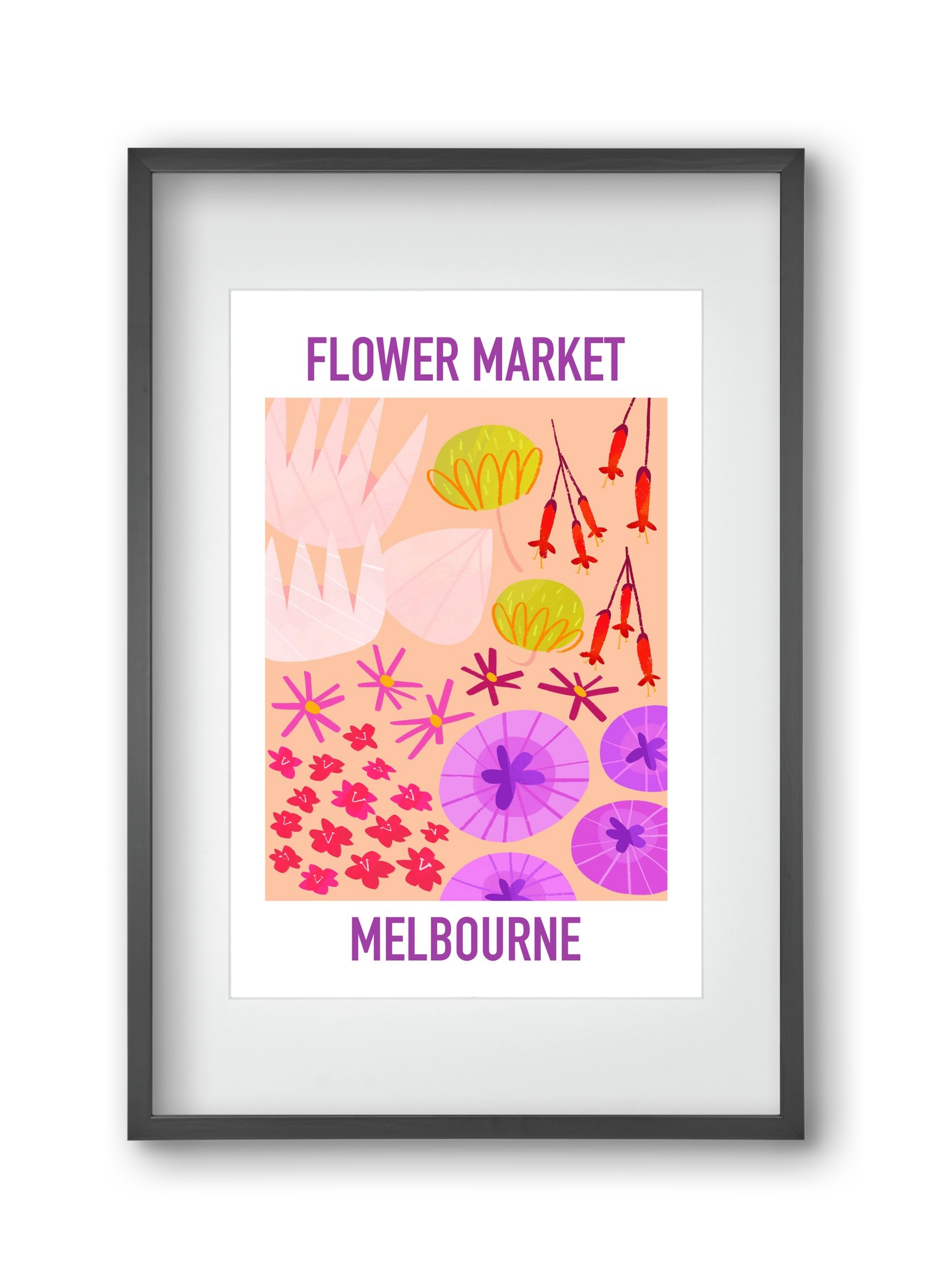 Flower Market Melbourne, 30x45 cm (20x30 cm), Fekete keret, paszpartuval