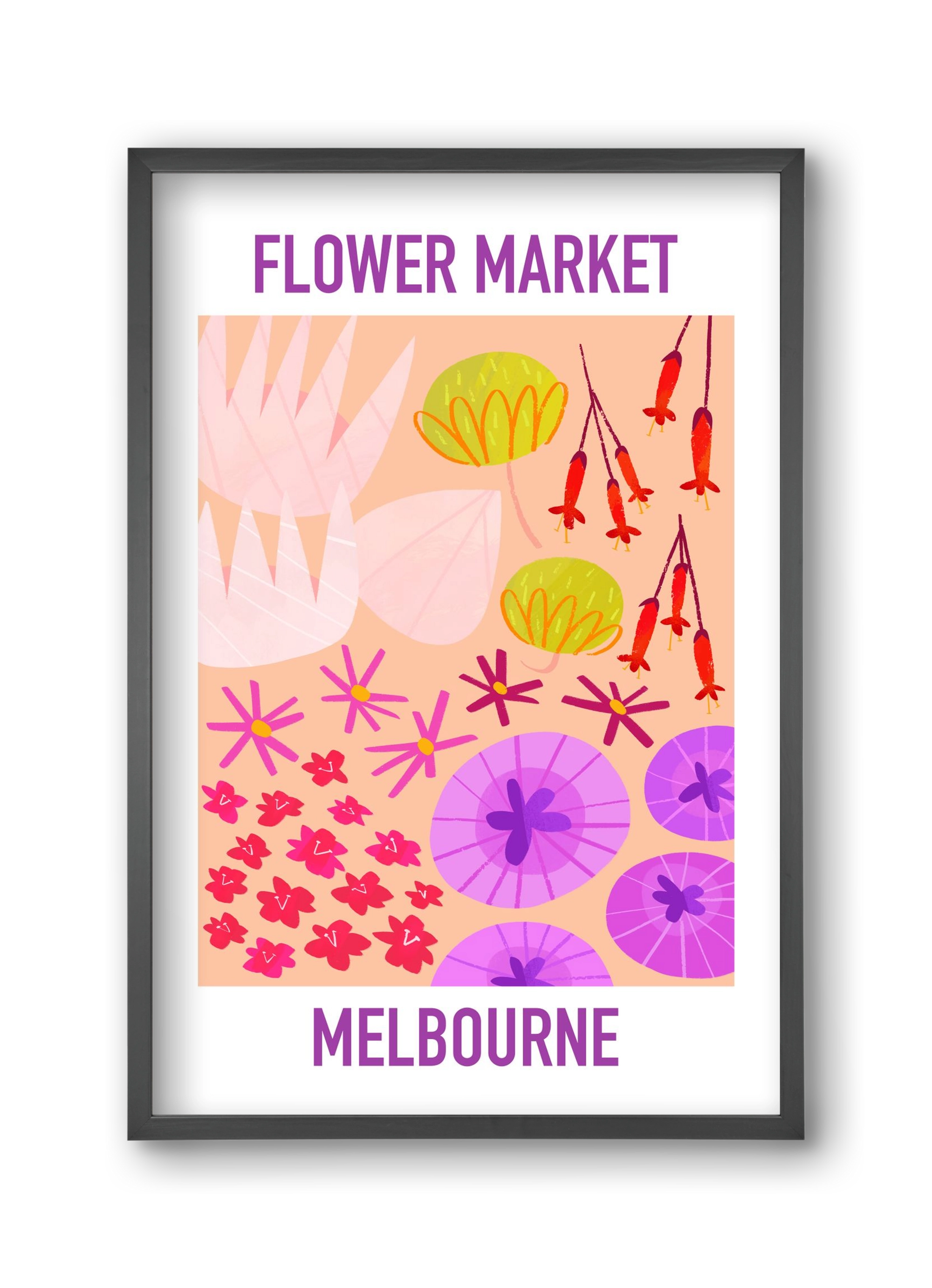 Flower Market Melbourne, 30x45 cm (30x45 cm), Fekete keret