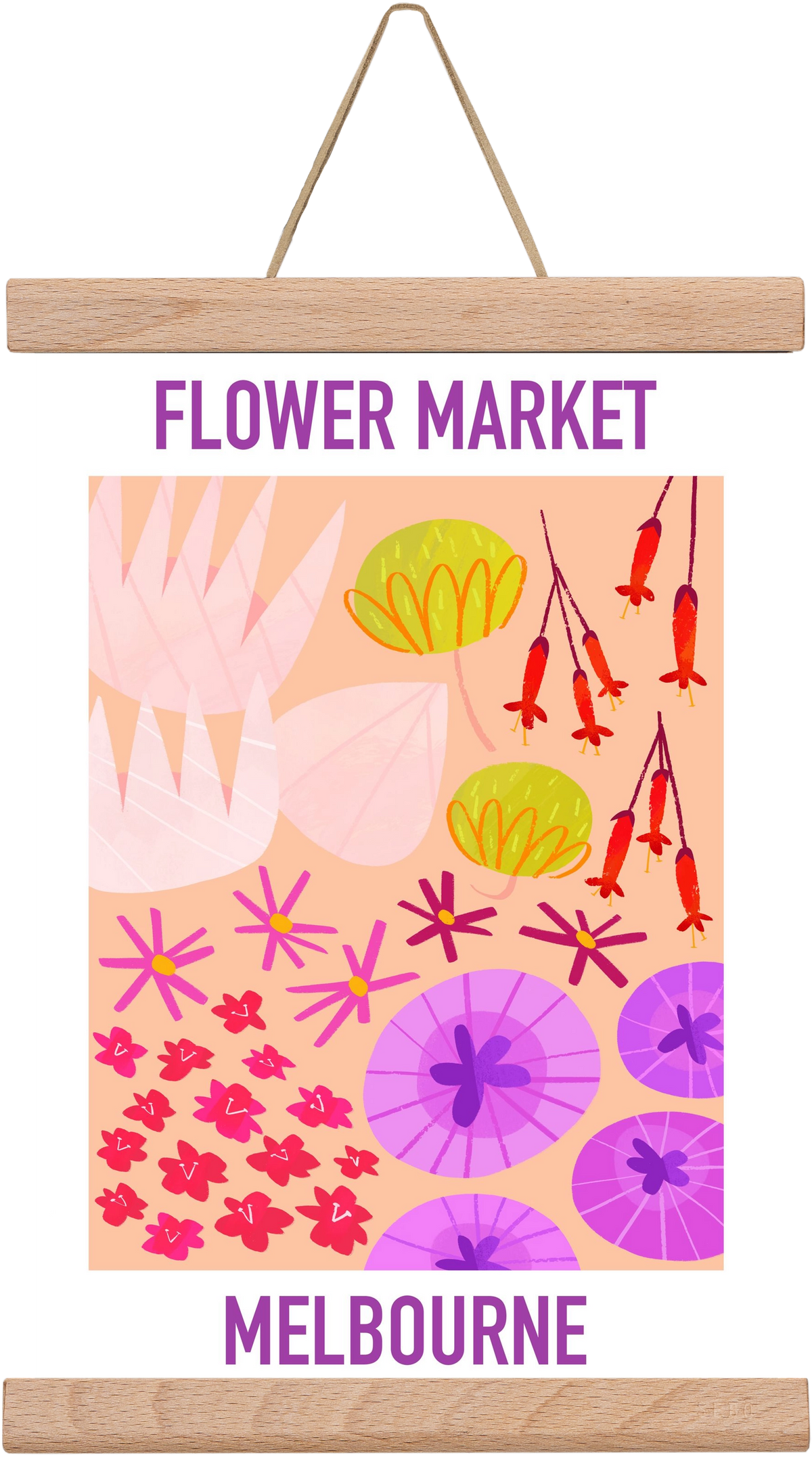 Flower Market Melbourne, 20x30 cm (20x30 cm), Tölgy akasztó