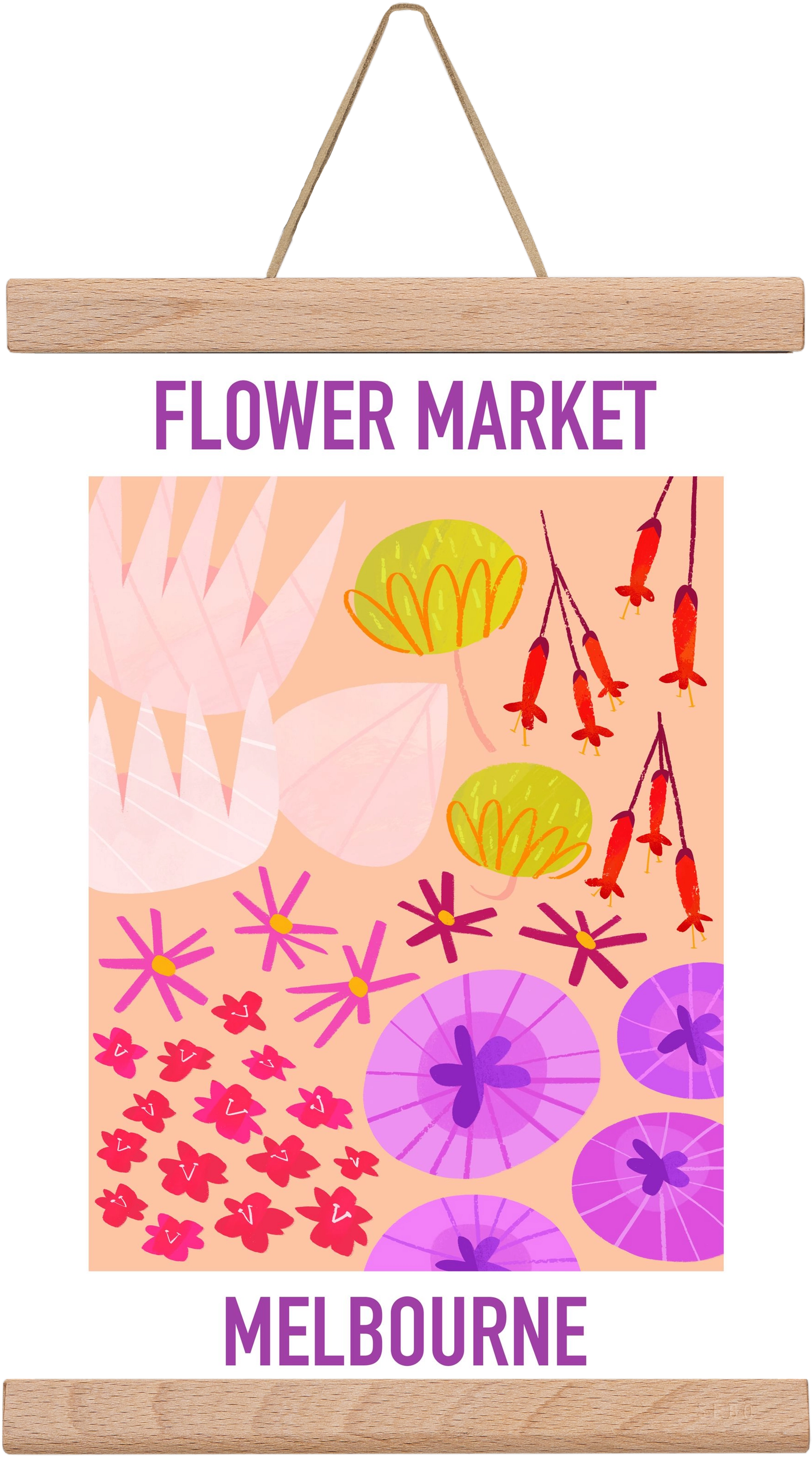 Flower Market Melbourne, 20x30 cm (20x30 cm), Tölgy akasztó