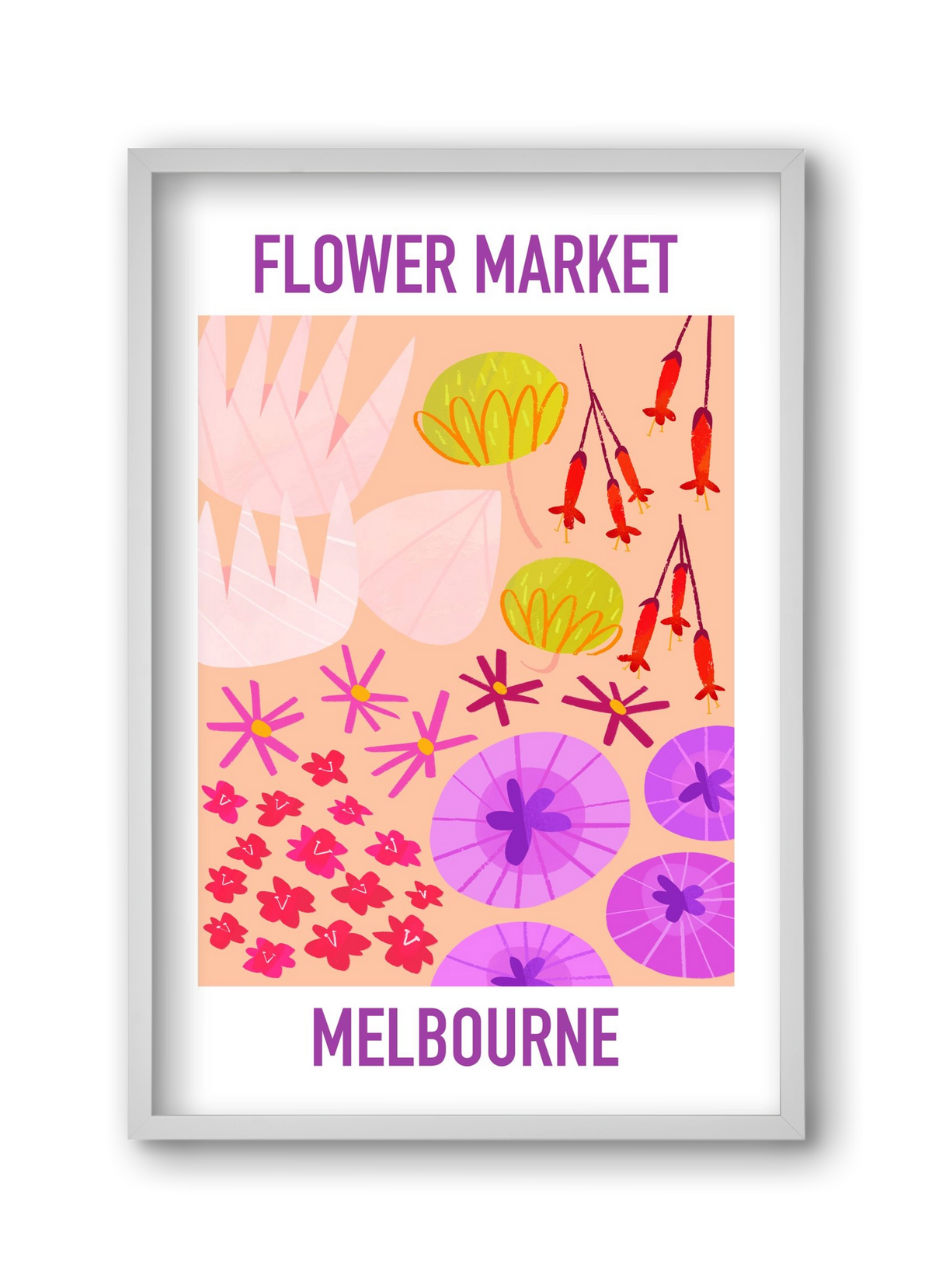 Flower Market Melbourne, 30x45 cm (30x45 cm), Fehér keret