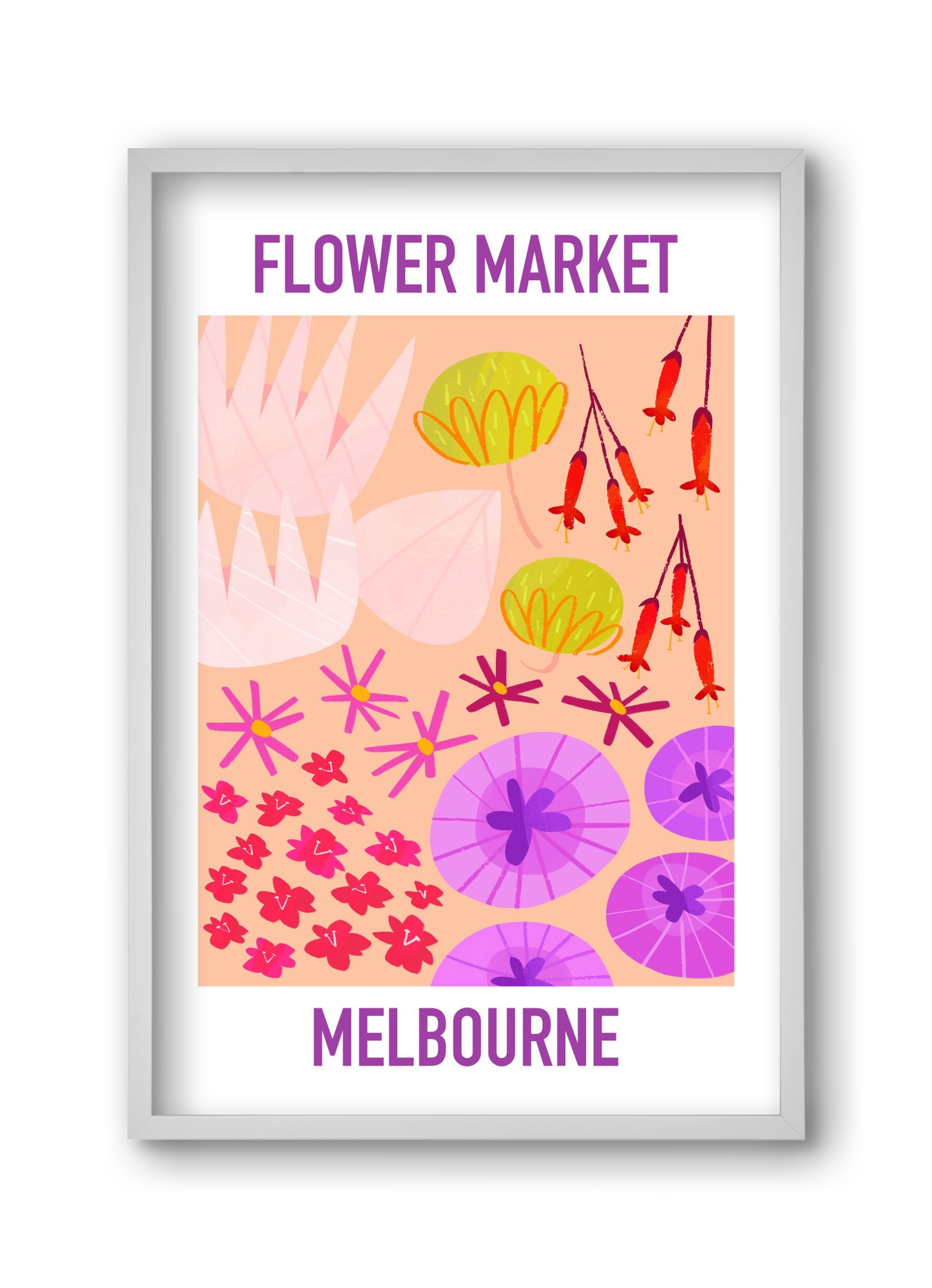 Flower Market Melbourne, 30x45 cm (30x45 cm), Fehér keret