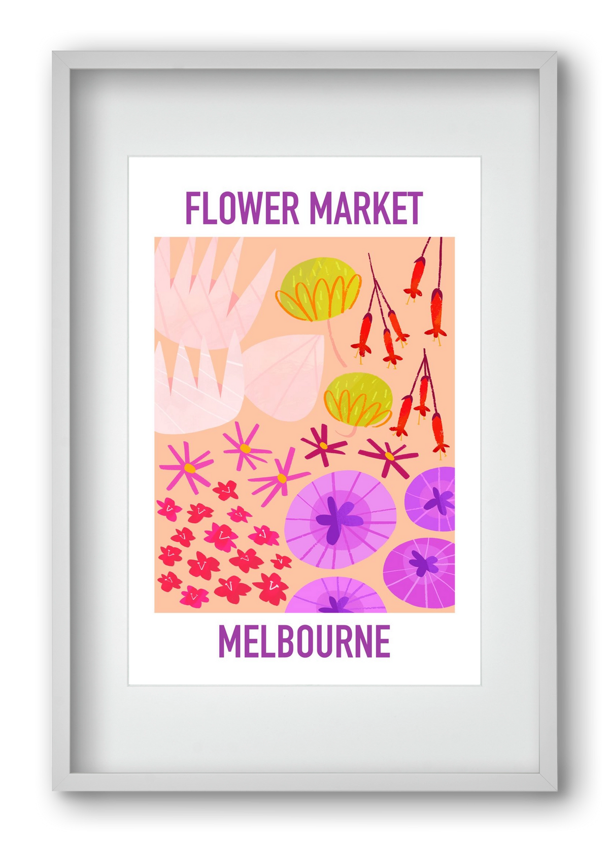 Flower Market Melbourne, 40x60 cm (30x45 cm), Fehér keret, paszpartuval