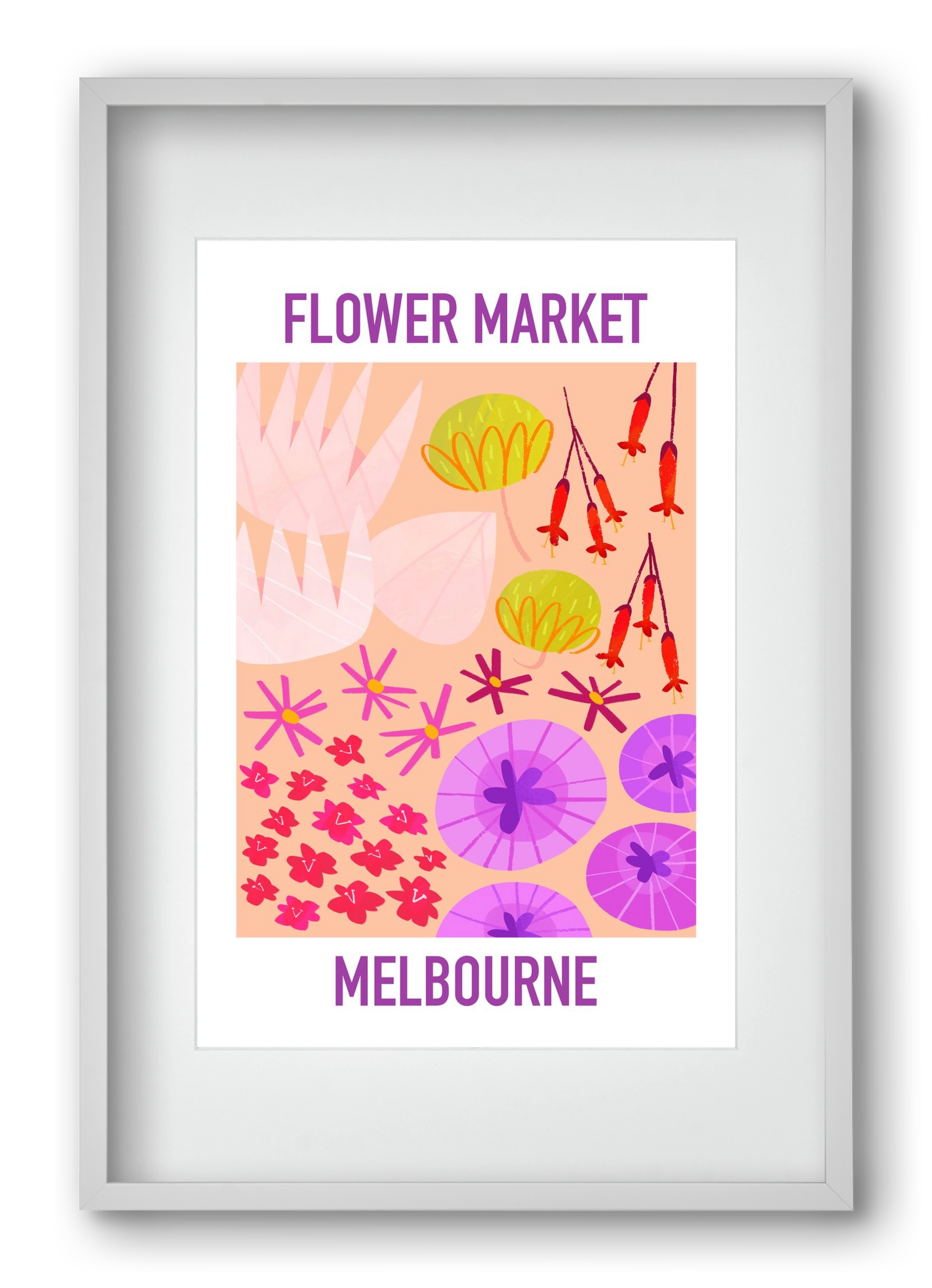 Flower Market Melbourne, 40x60 cm (30x45 cm), Fehér keret, paszpartuval