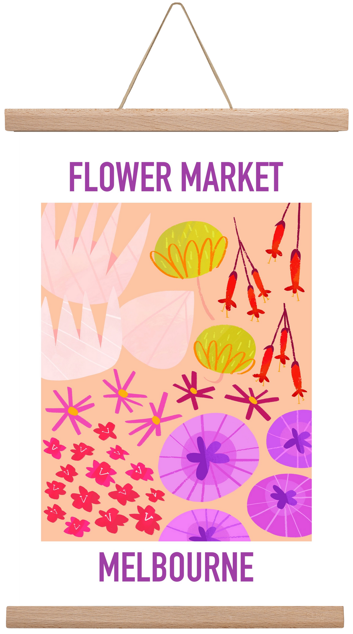 Flower Market Melbourne, 30x45 cm (30x45 cm), Tölgy akasztó