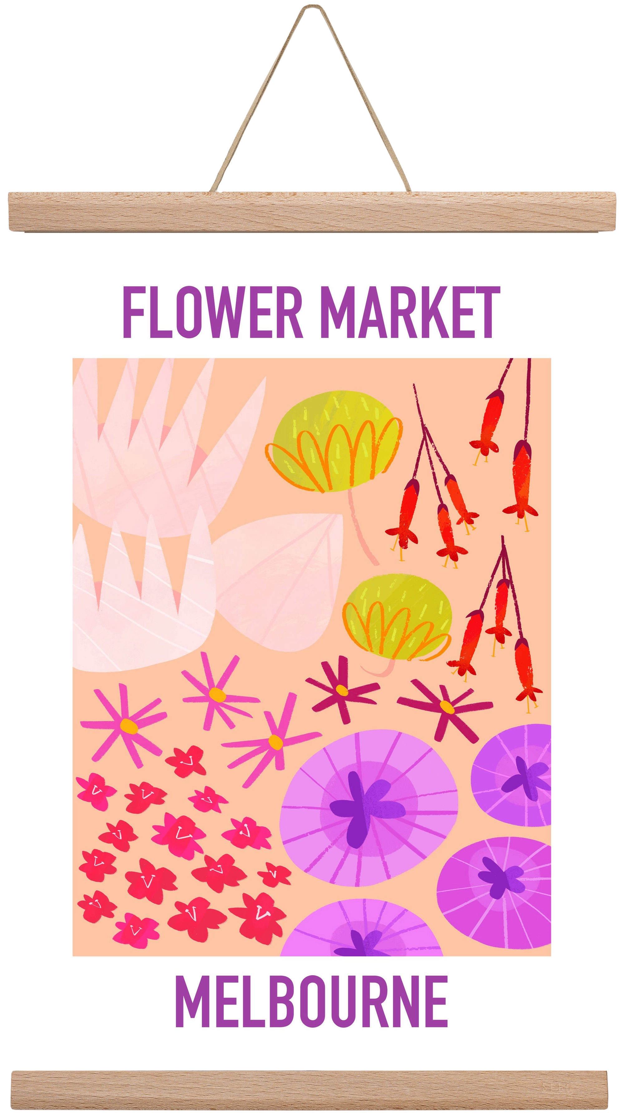 Flower Market Melbourne, 30x45 cm (30x45 cm), Tölgy akasztó