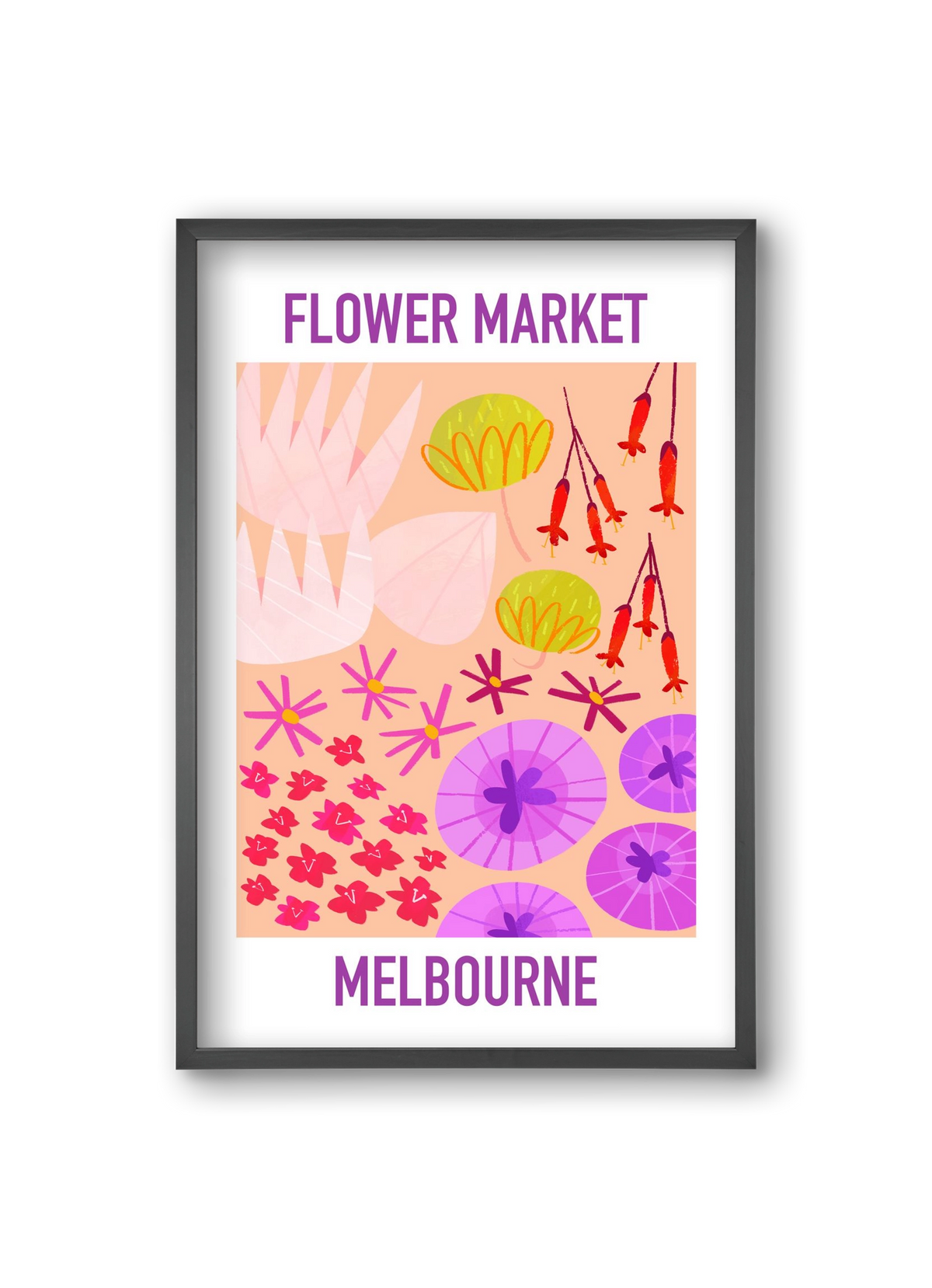 Flower Market Melbourne, 20x30 cm (20x30 cm), Fekete keret