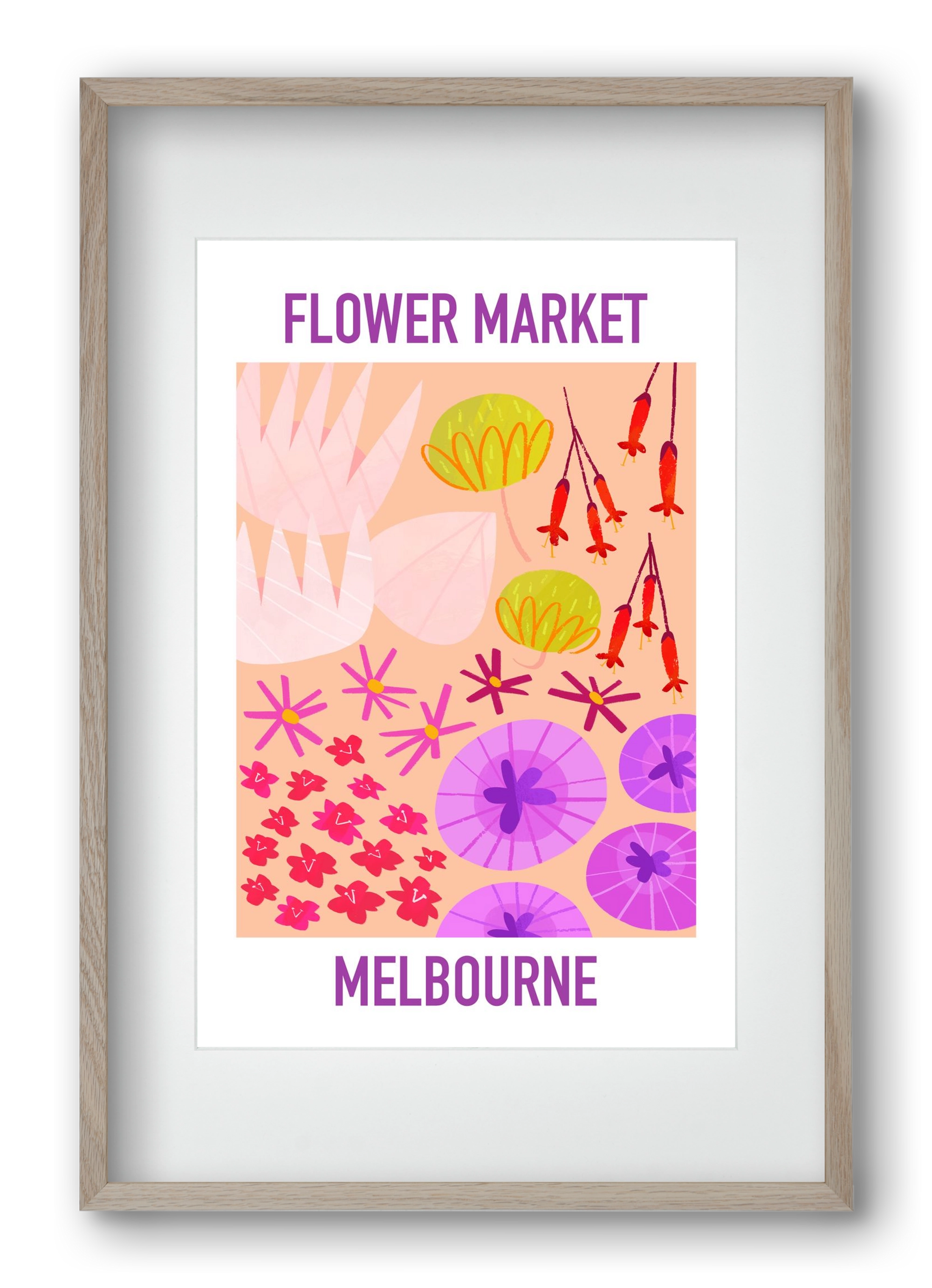 Flower Market Melbourne, 40x60 cm (30x45 cm), Tölgy keret, paszpartuval