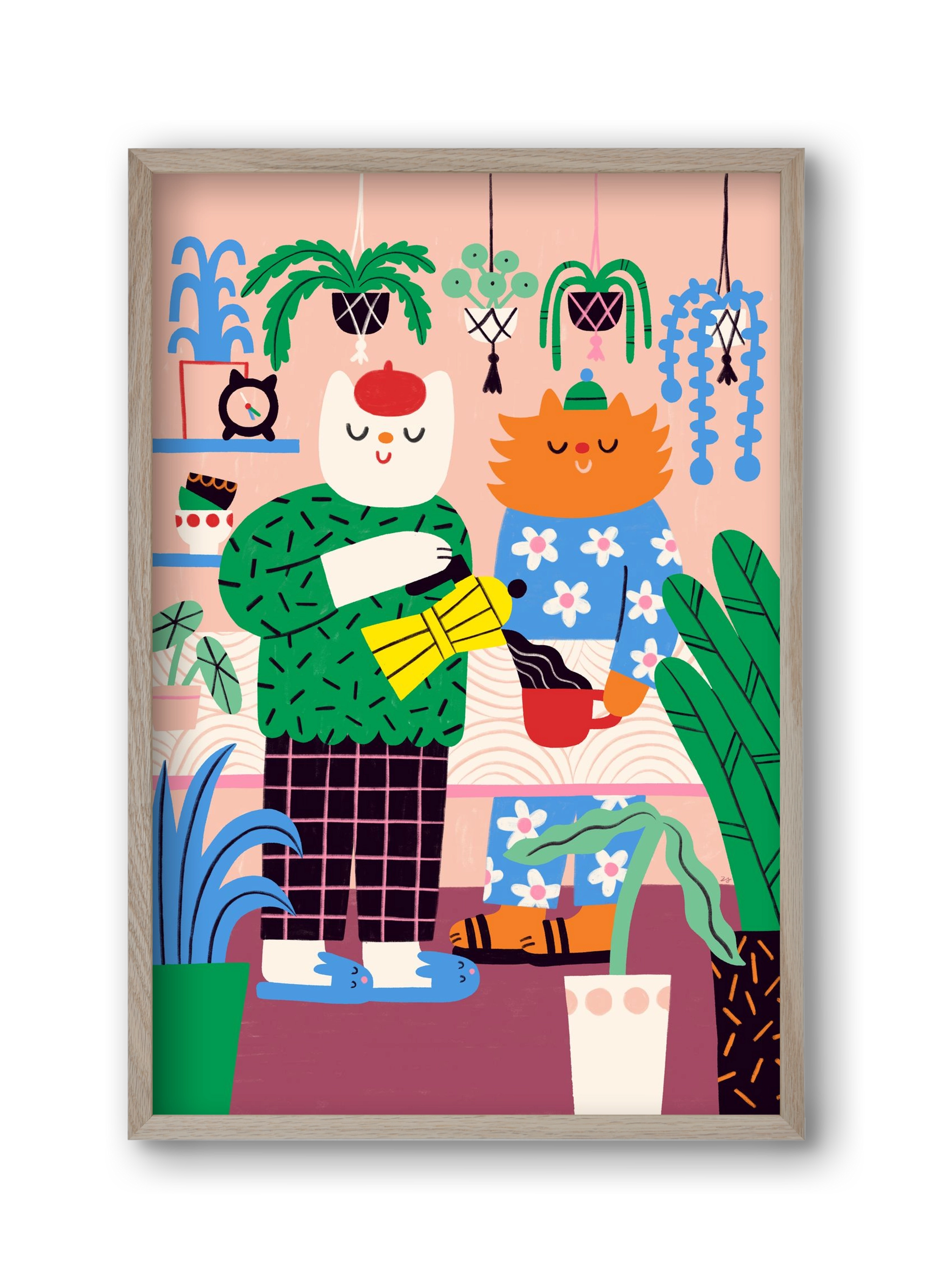 Cat Coffee, 30x45 cm (30x45 cm), Tölgy keret