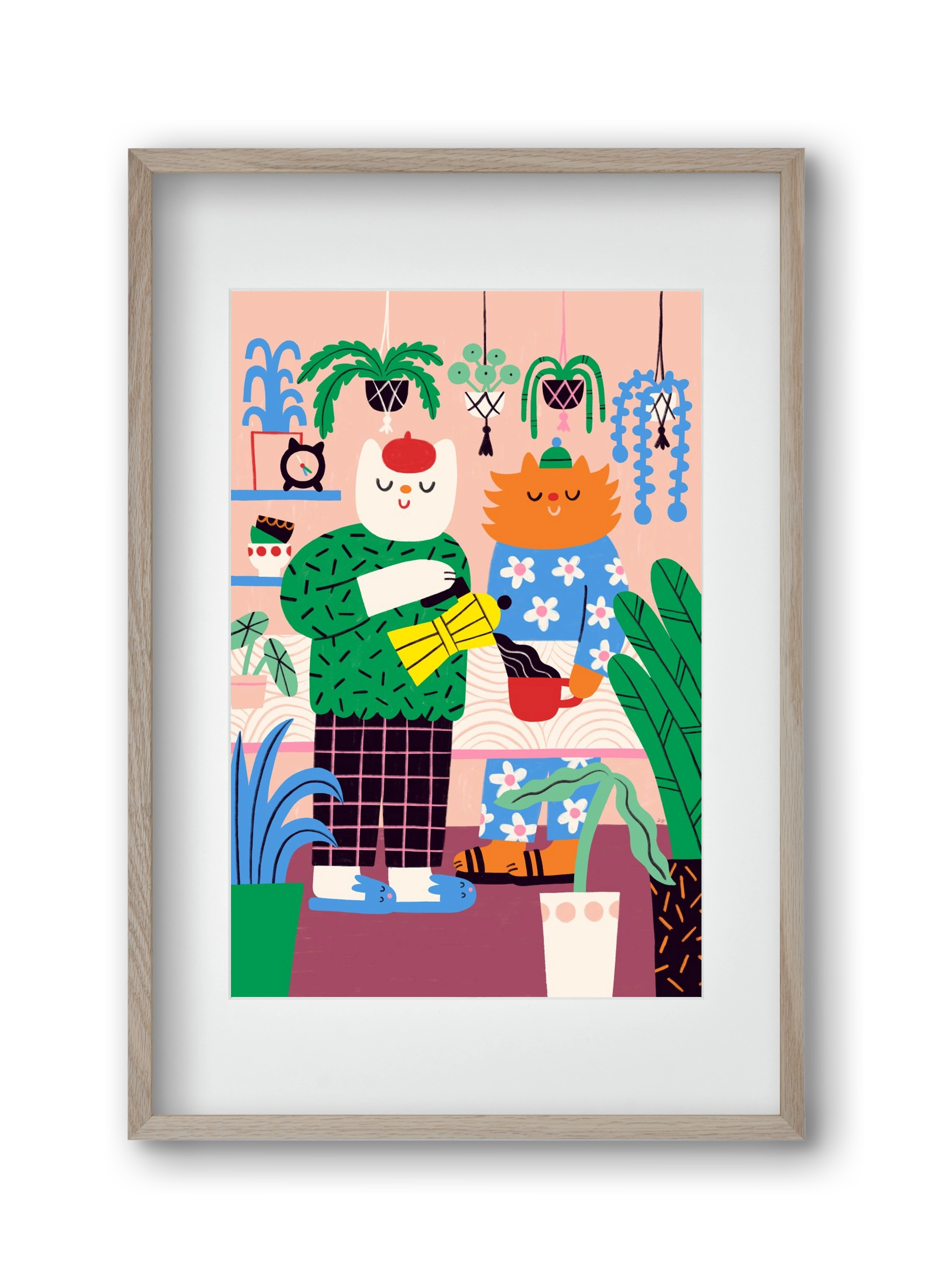 Cat Coffee, 30x45 cm (20x30 cm), Tölgy keret, paszpartuval