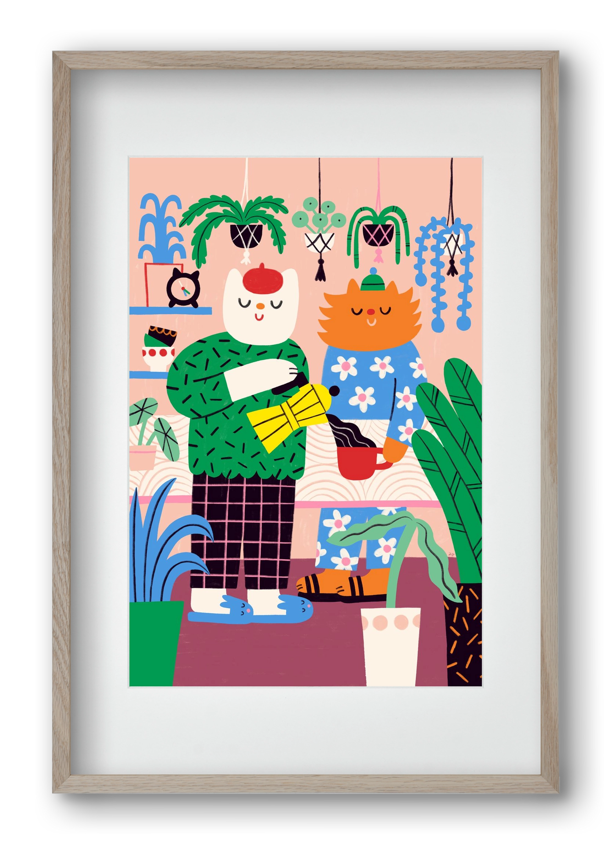 Cat Coffee, 40x60 cm (30x45 cm), Tölgy keret, paszpartuval