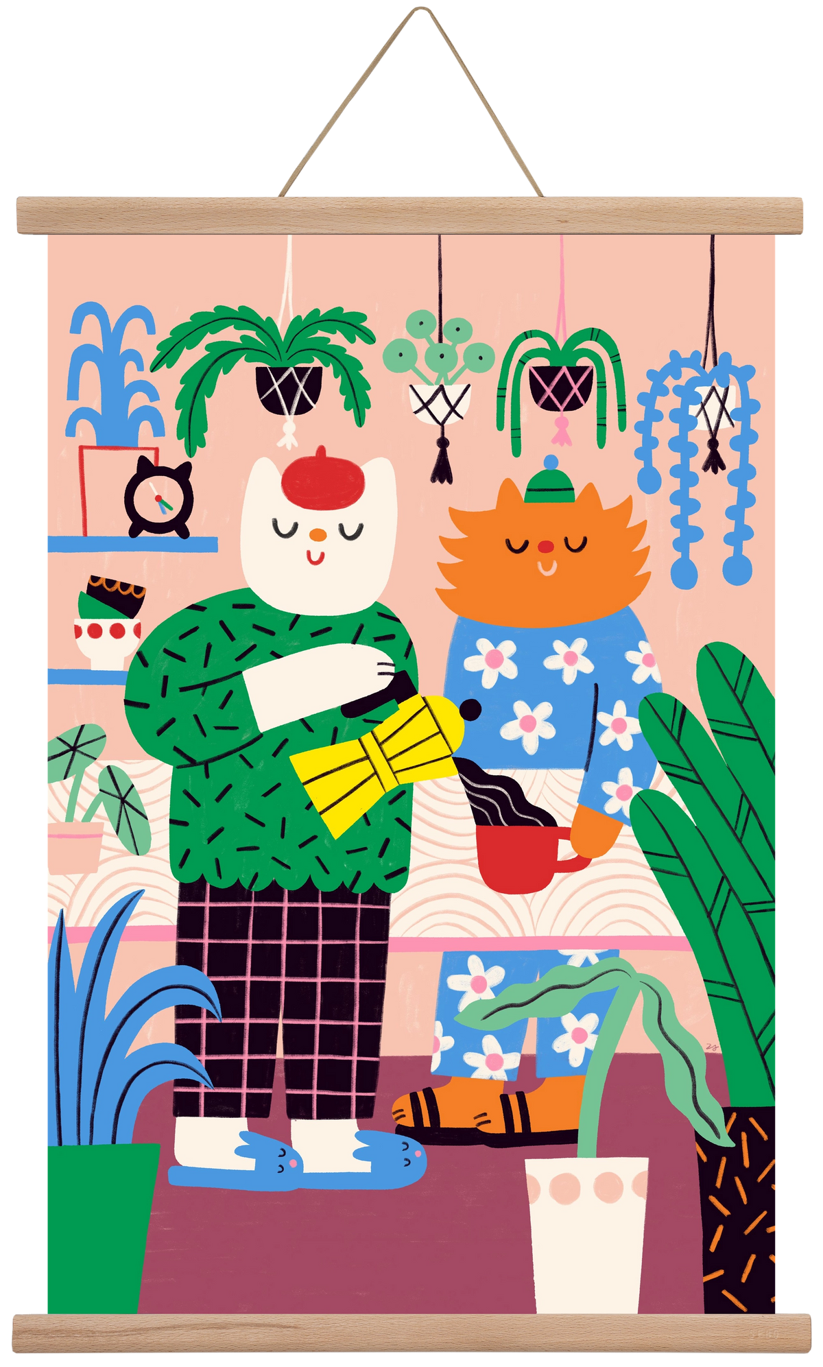 Cat Coffee, 40x60 cm (40x60 cm), Tölgy akasztó