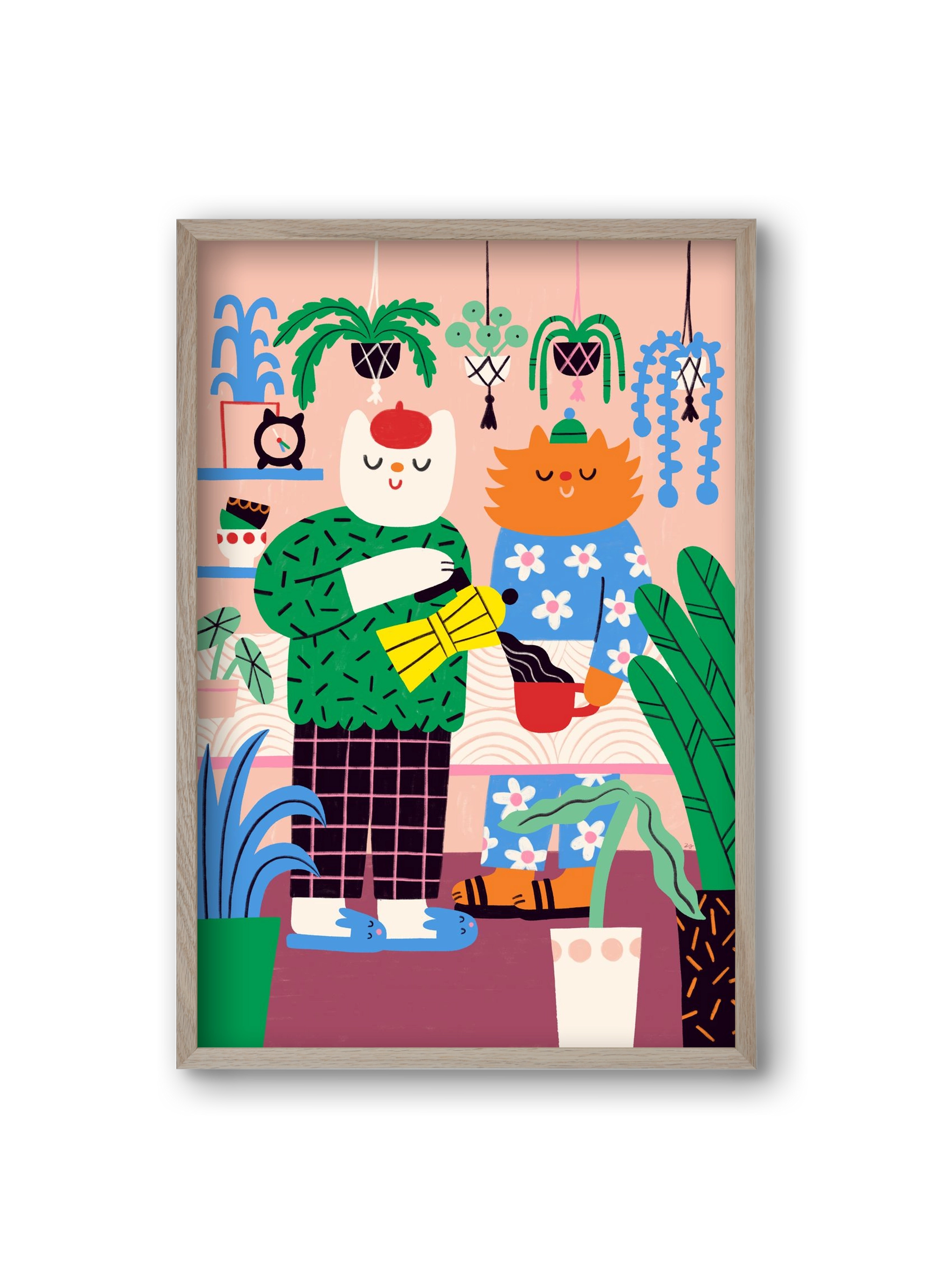 Cat Coffee, 20x30 cm (20x30 cm), Tölgy keret