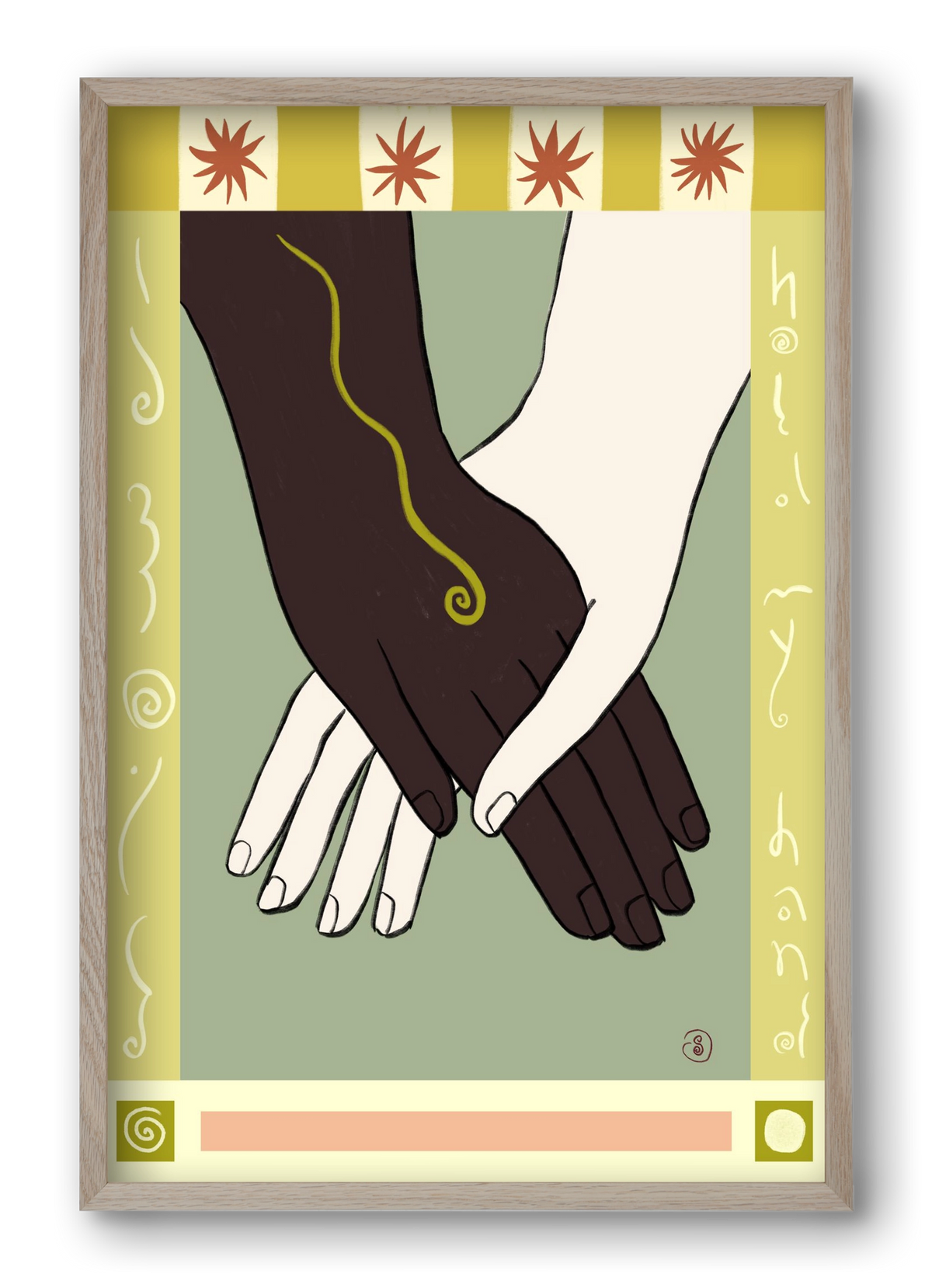 HOLDING HANDS, 40x60 cm (40x60 cm), Tölgy keret