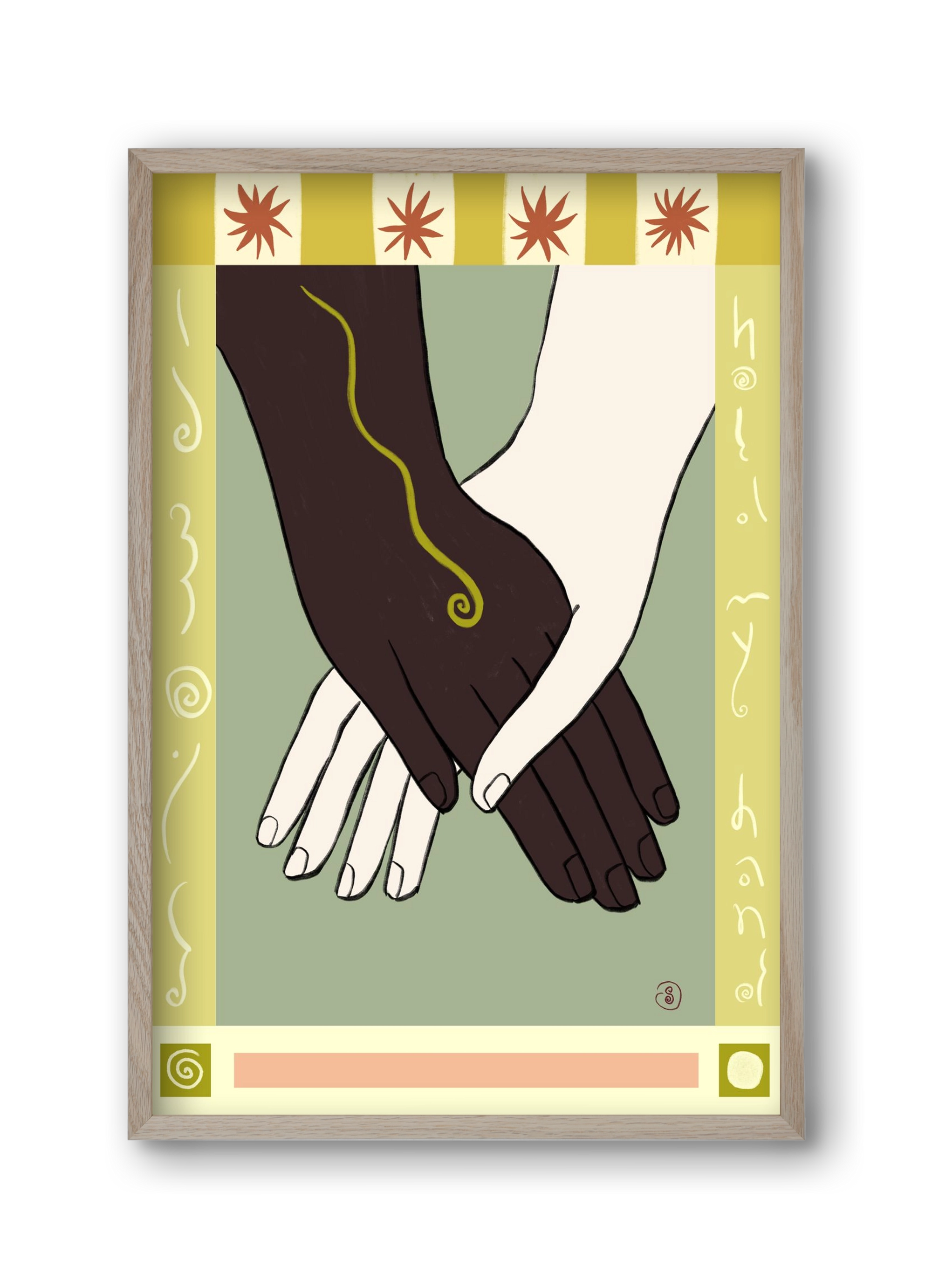 HOLDING HANDS, 30x45 cm (30x45 cm), Tölgy keret