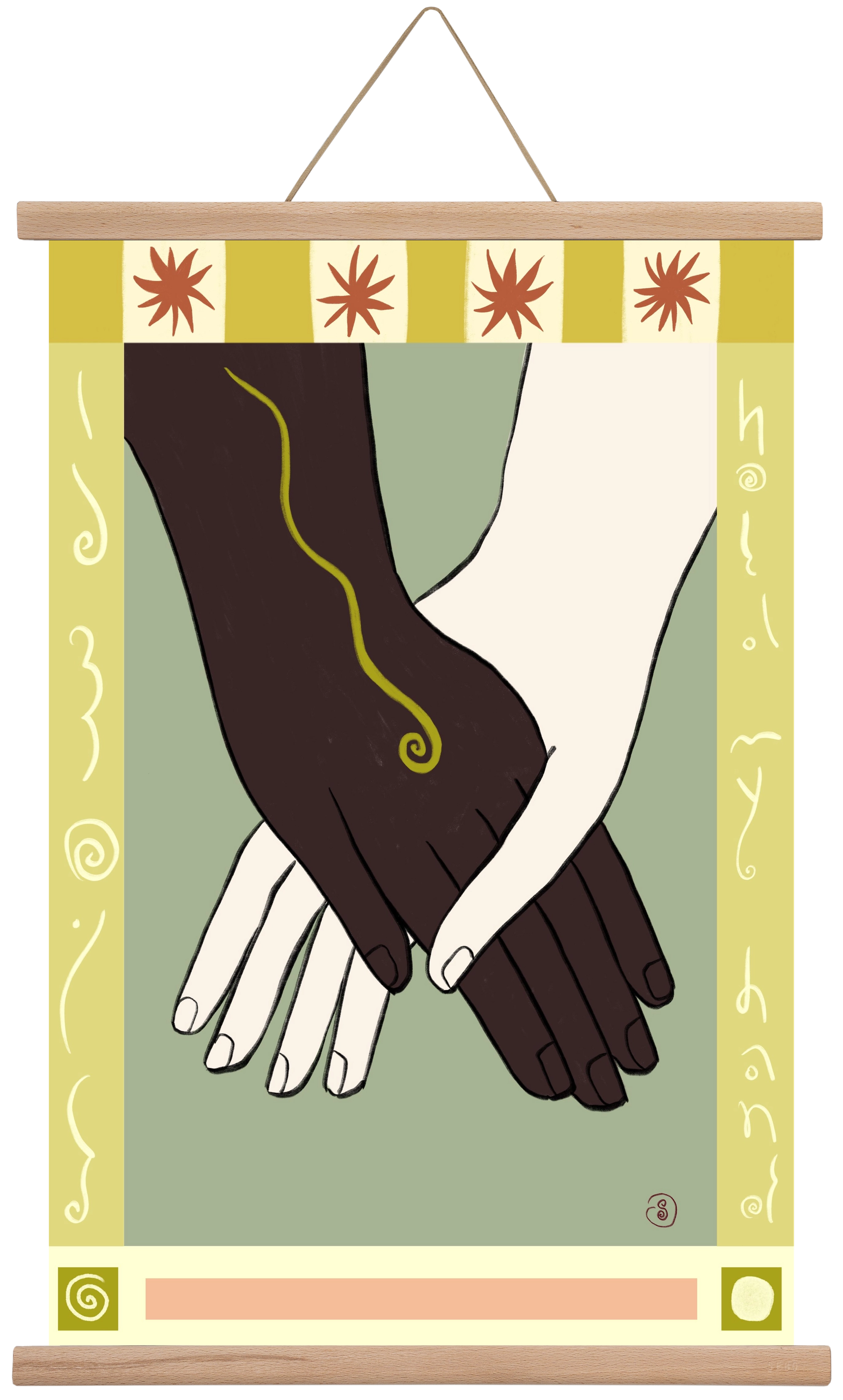 HOLDING HANDS, 40x60 cm (40x60 cm), Tölgy akasztó