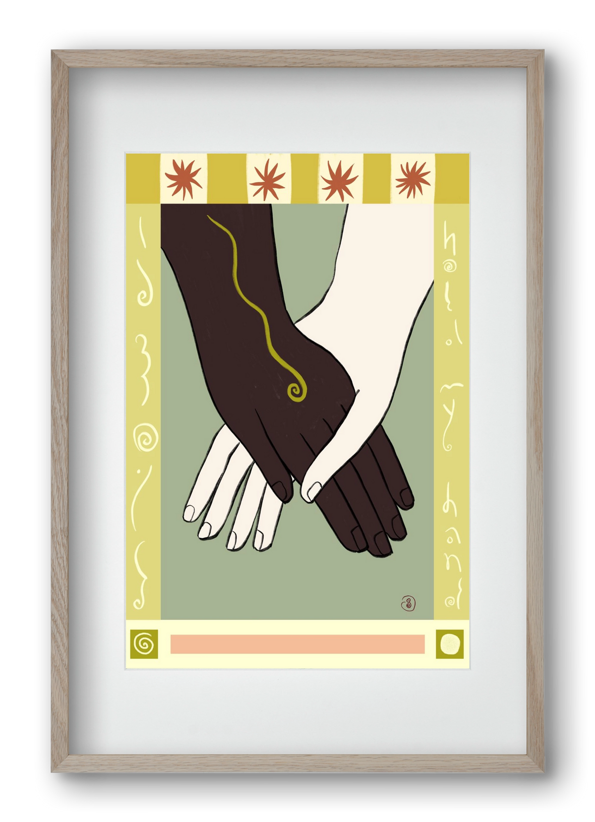 HOLDING HANDS, 40x60 cm (30x45 cm), Tölgy keret, paszpartuval