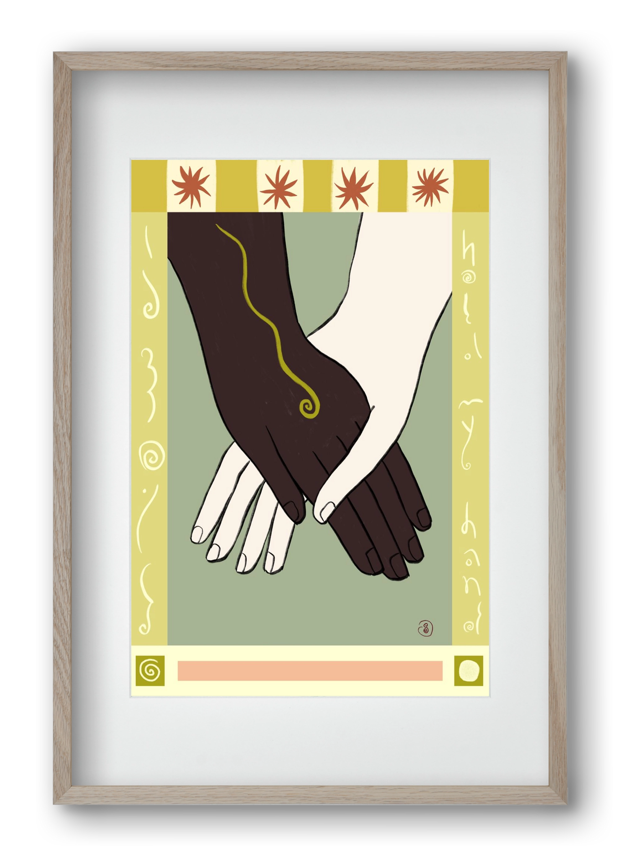 HOLDING HANDS, 40x60 cm (30x45 cm), Tölgy keret, paszpartuval