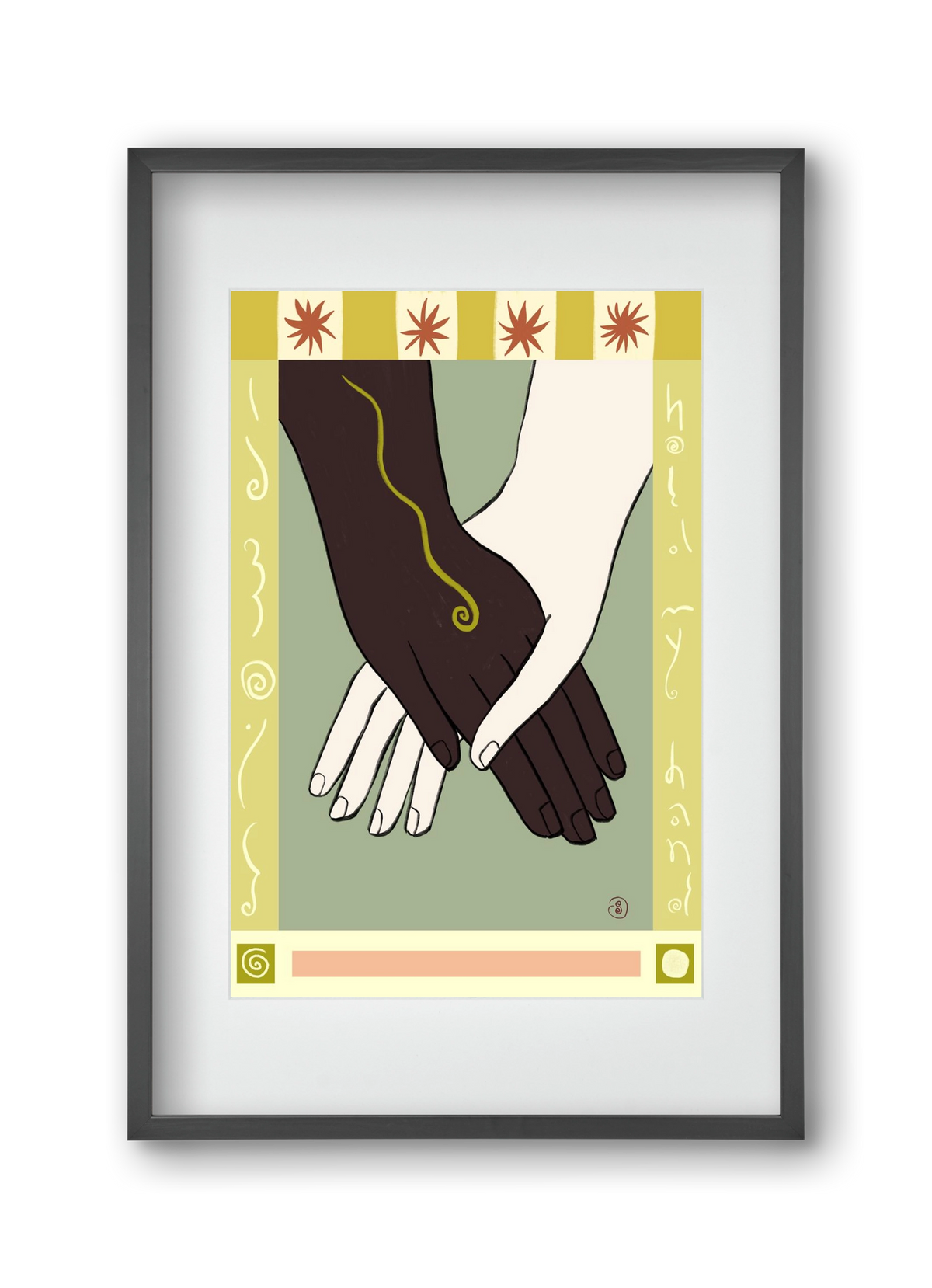 HOLDING HANDS, 30x45 cm (20x30 cm), Fekete keret, paszpartuval