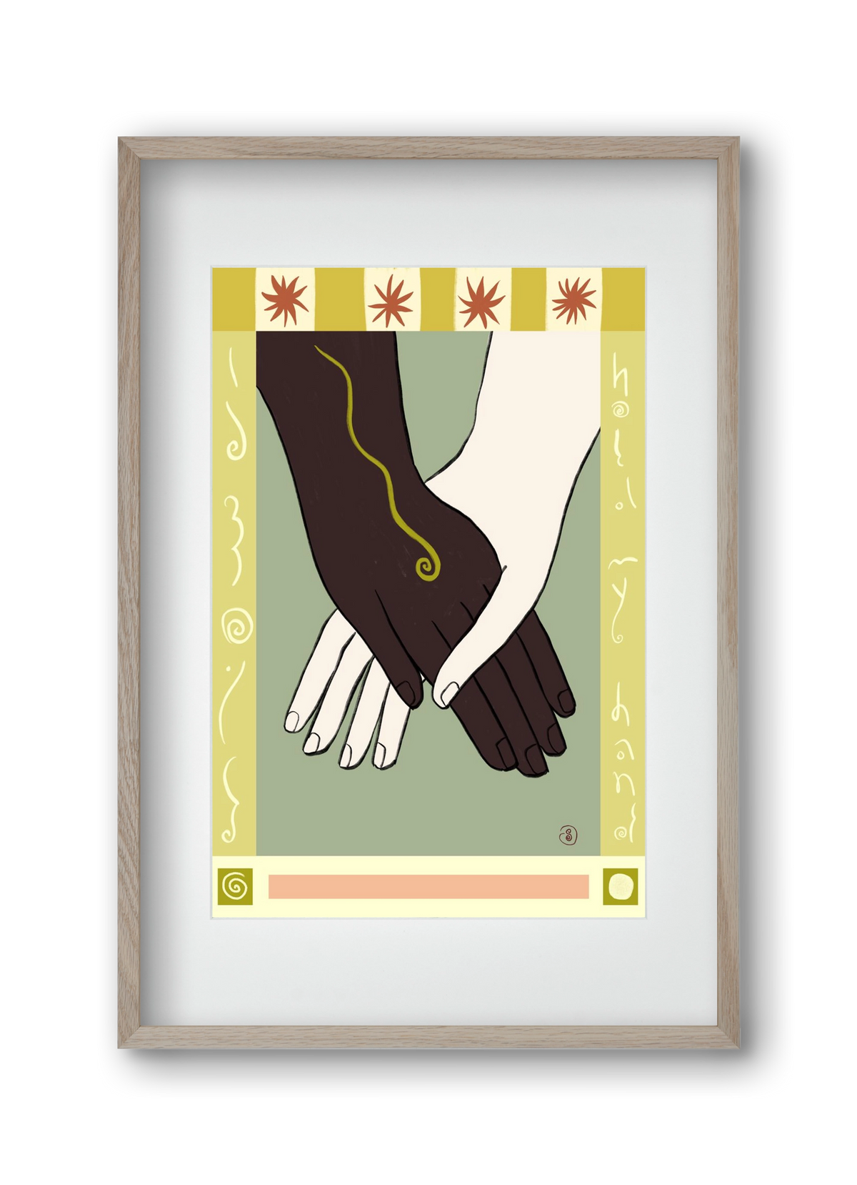 HOLDING HANDS, 30x45 cm (20x30 cm), Tölgy keret, paszpartuval