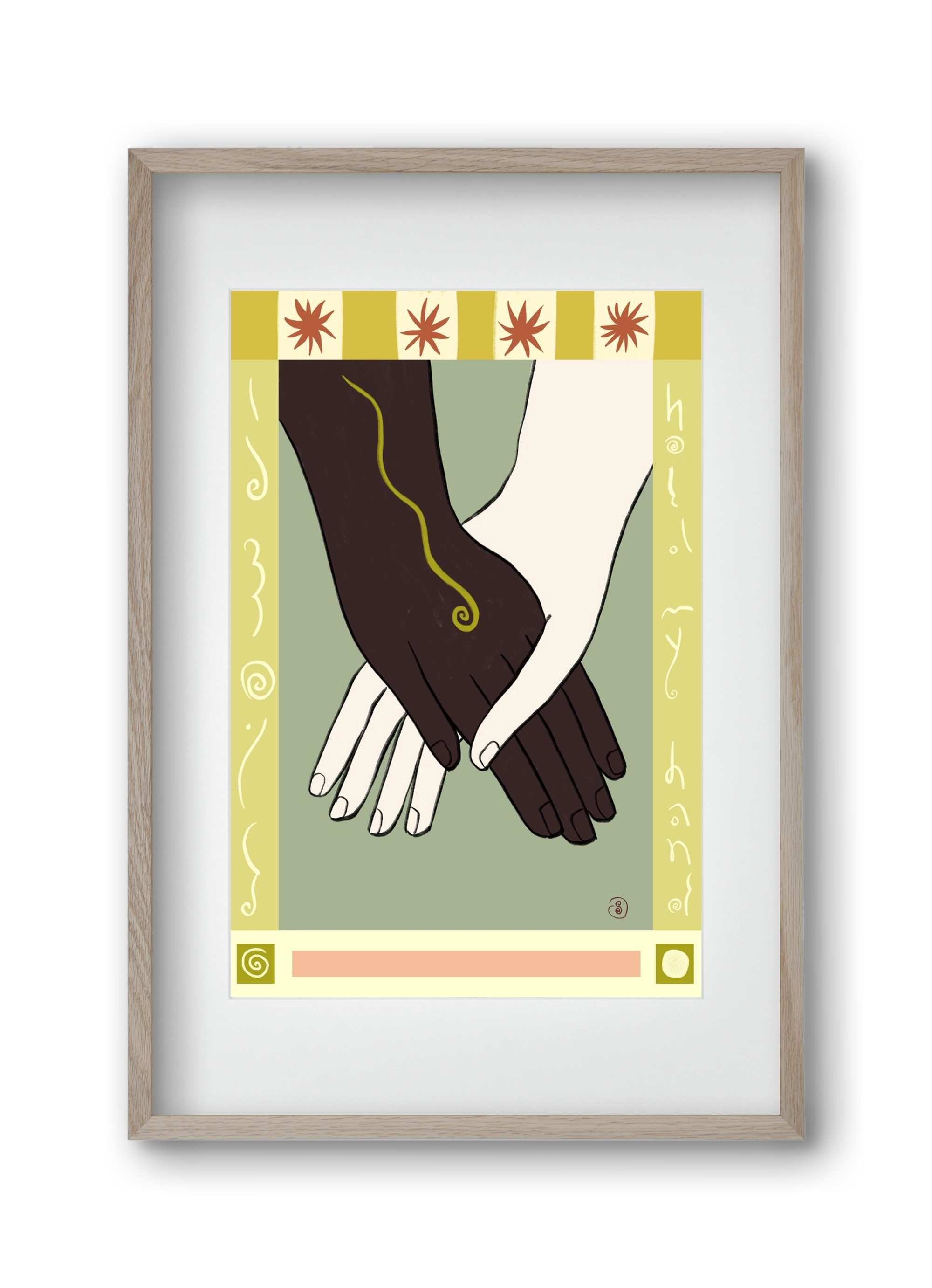 HOLDING HANDS, 30x45 cm (20x30 cm), Tölgy keret, paszpartuval