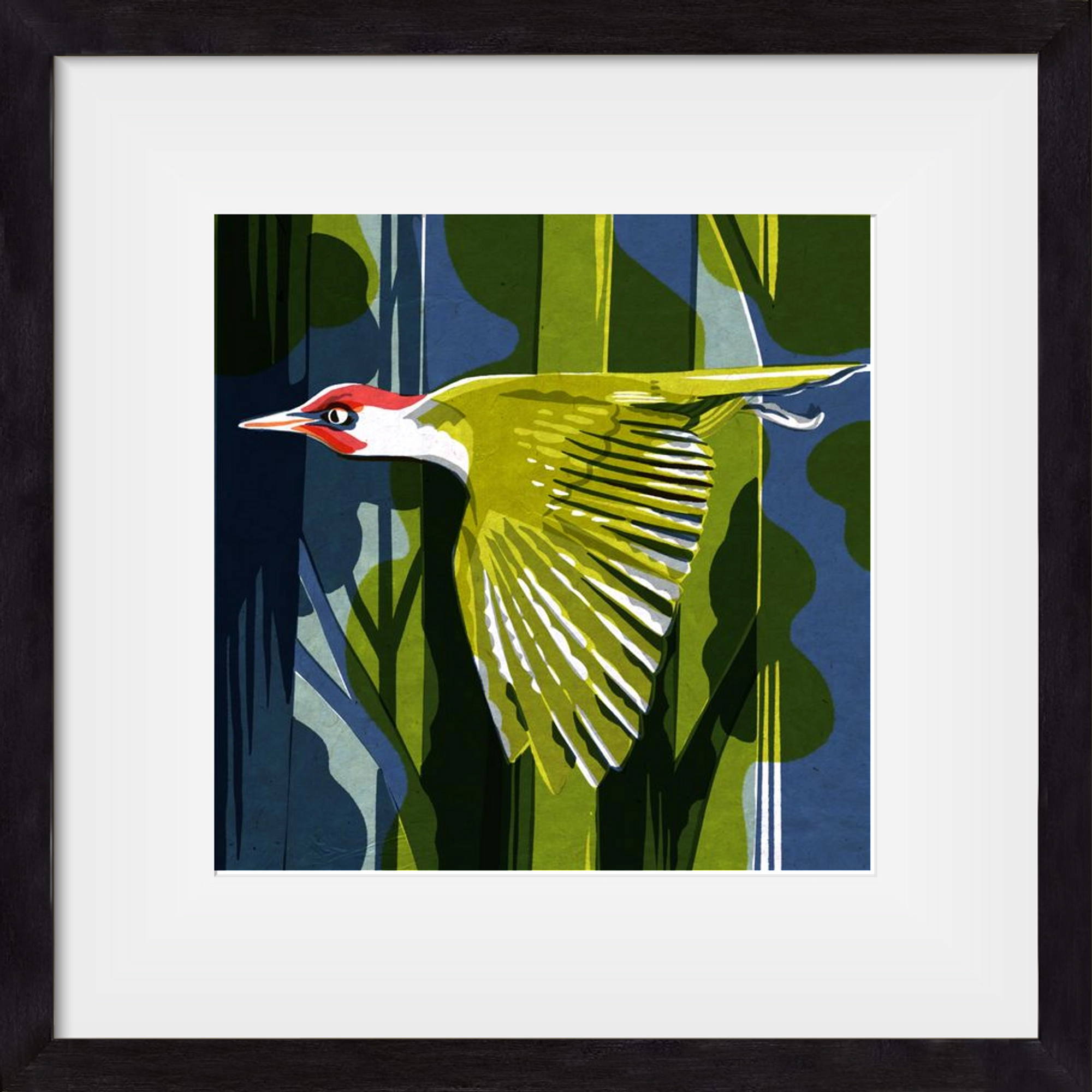 Zöld harkály, 30x30 cm (20x20 cm), Fekete keret, paszpartuval