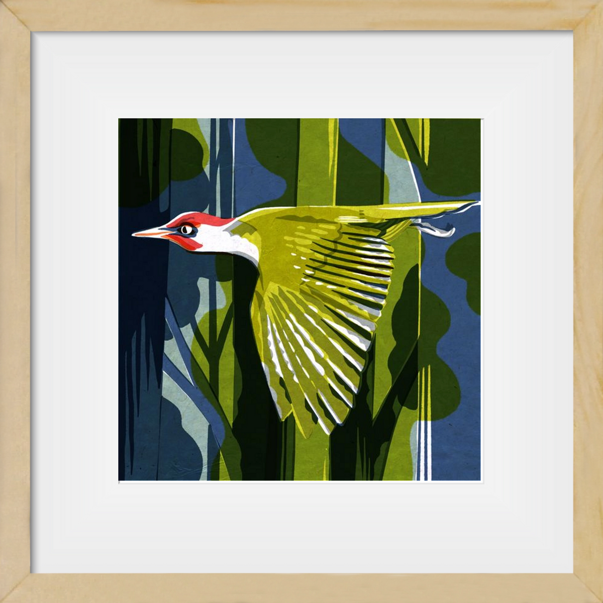 Zöld harkály, 30x30 cm (20x20 cm), Tölgy keret, paszpartuval