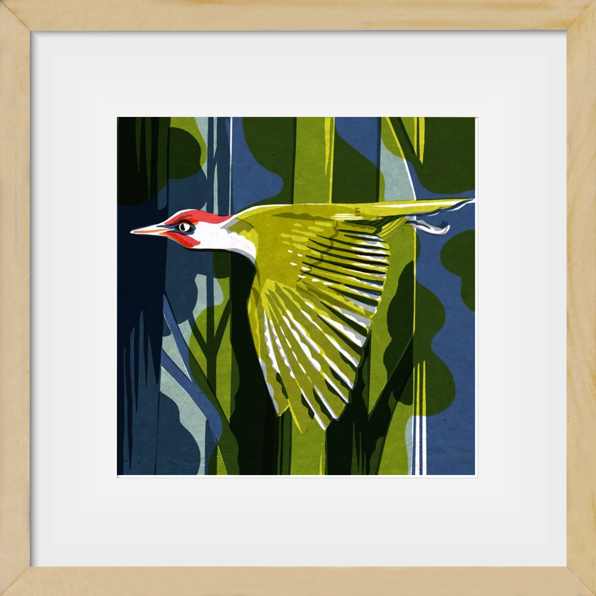 Zöld harkály, 30x30 cm (20x20 cm), Tölgy keret, paszpartuval