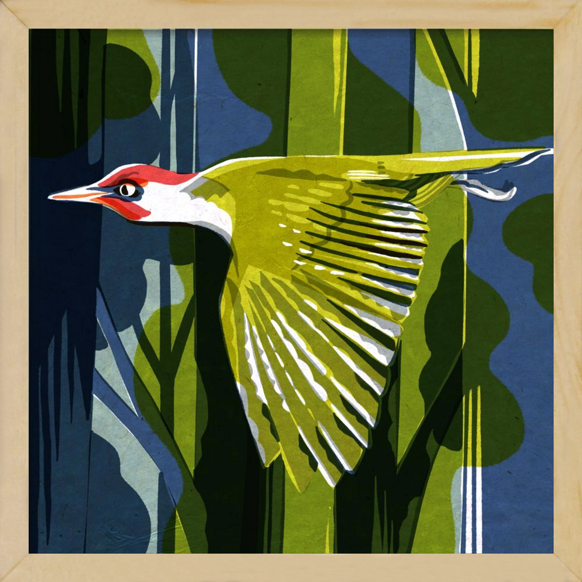 Zöld harkály, 40x40 cm (40x40 cm), Tölgy keret