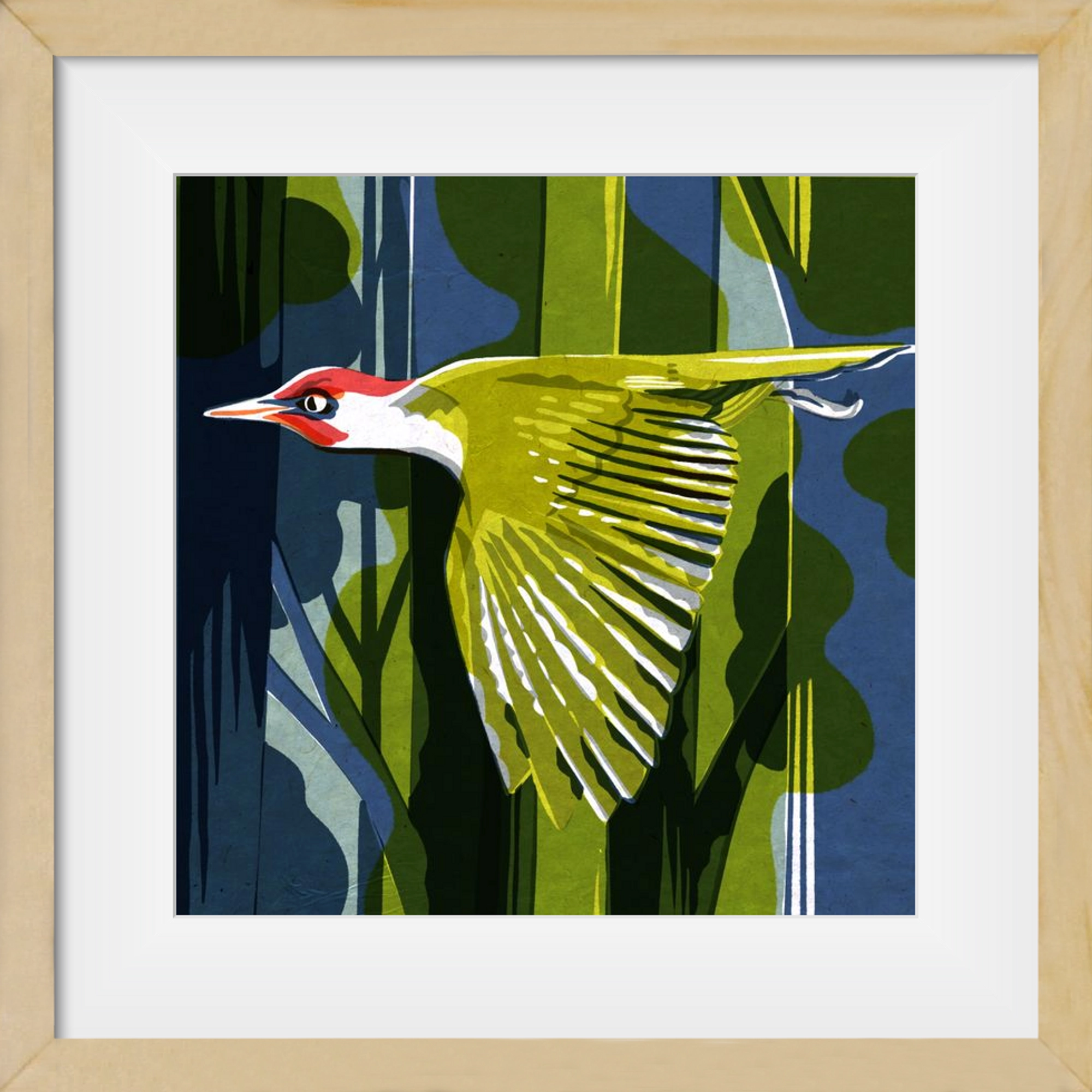 Zöld harkály, 40x40 cm (30x30 cm), Tölgy keret, paszpartuval