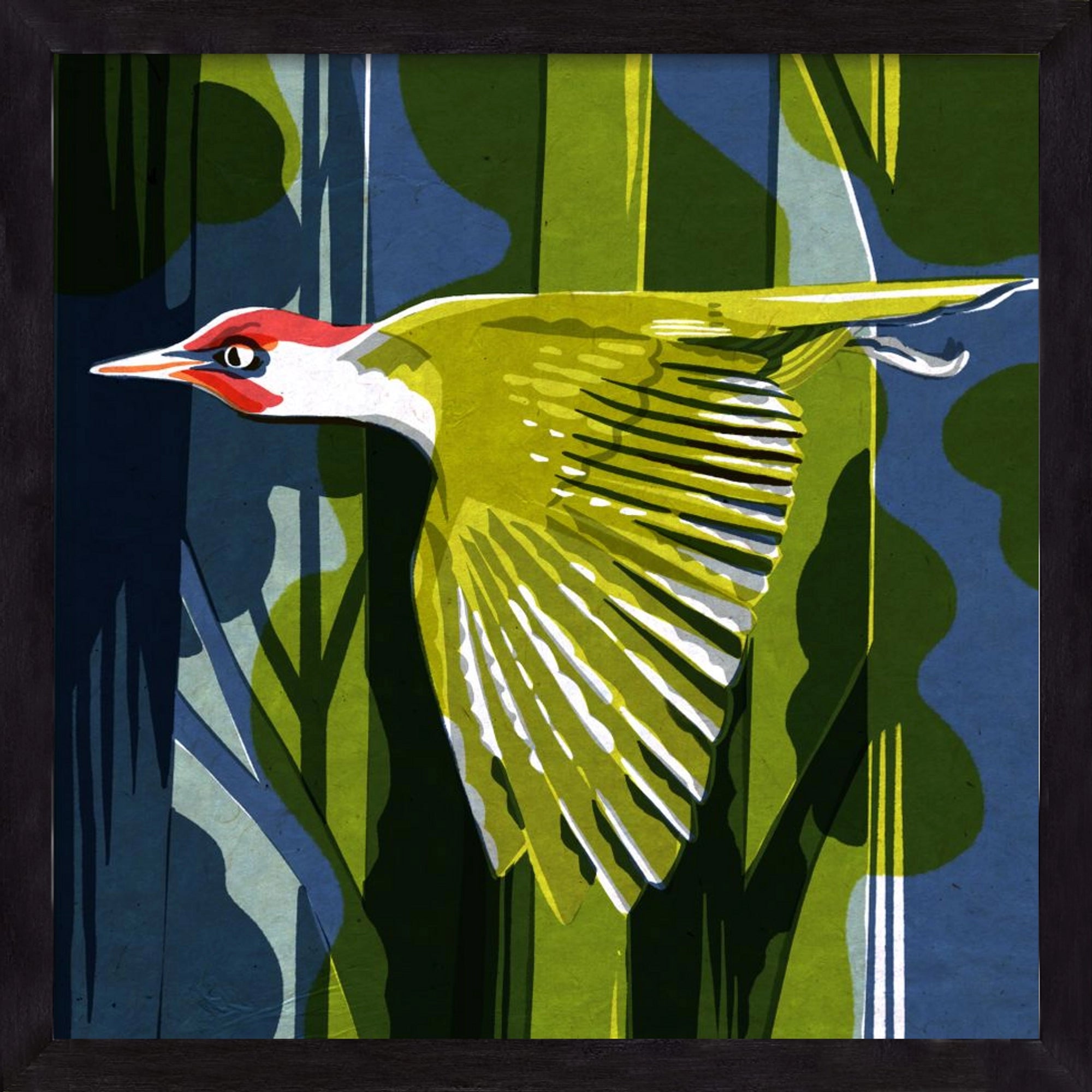 Zöld harkály, 50x50 cm (50x50 cm), Fekete keret