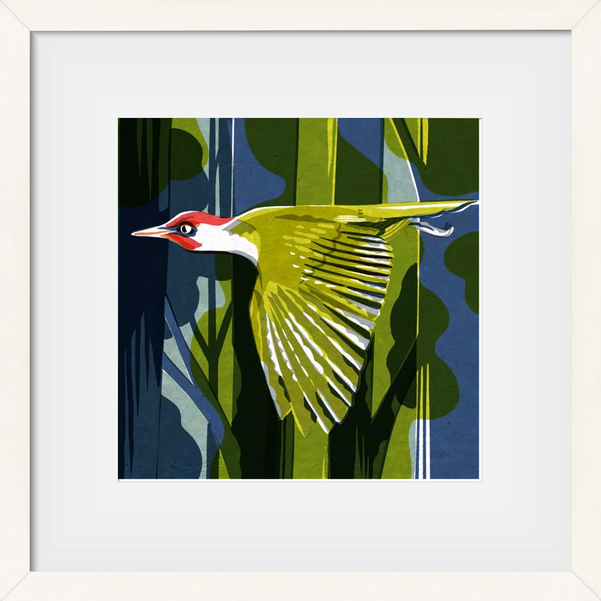 Zöld harkály, 30x30 cm (20x20 cm), Fehér keret, paszpartuval