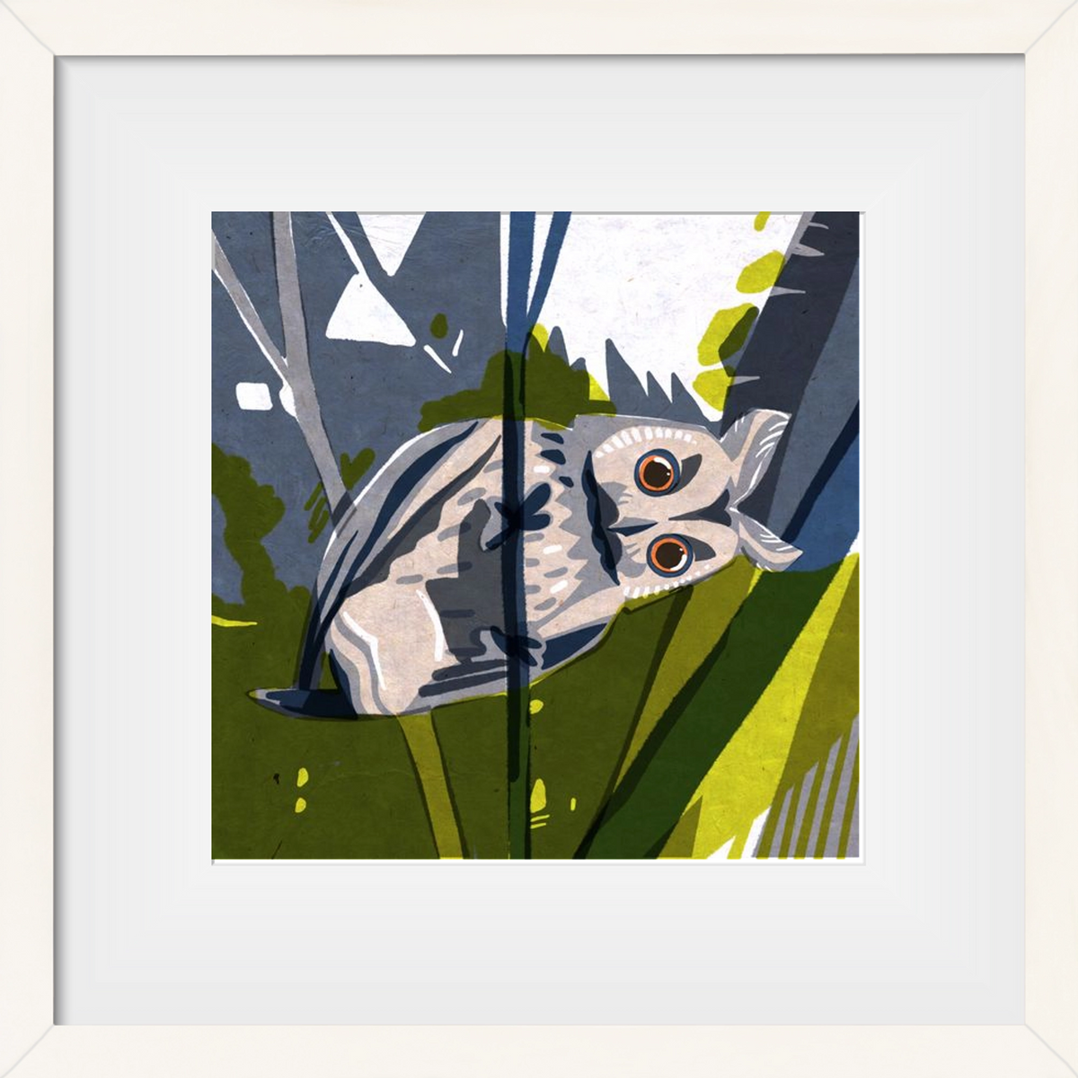 Bagoly, 30x30 cm (20x20 cm), Fehér keret, paszpartuval