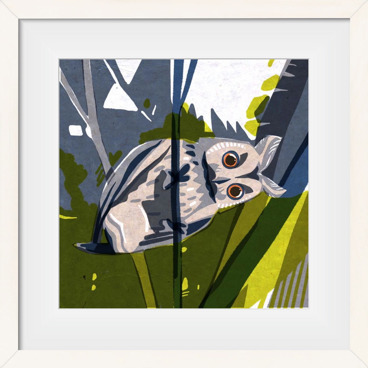 Bagoly, 50x50 cm (40x40 cm), Fehér keret, paszpartuval