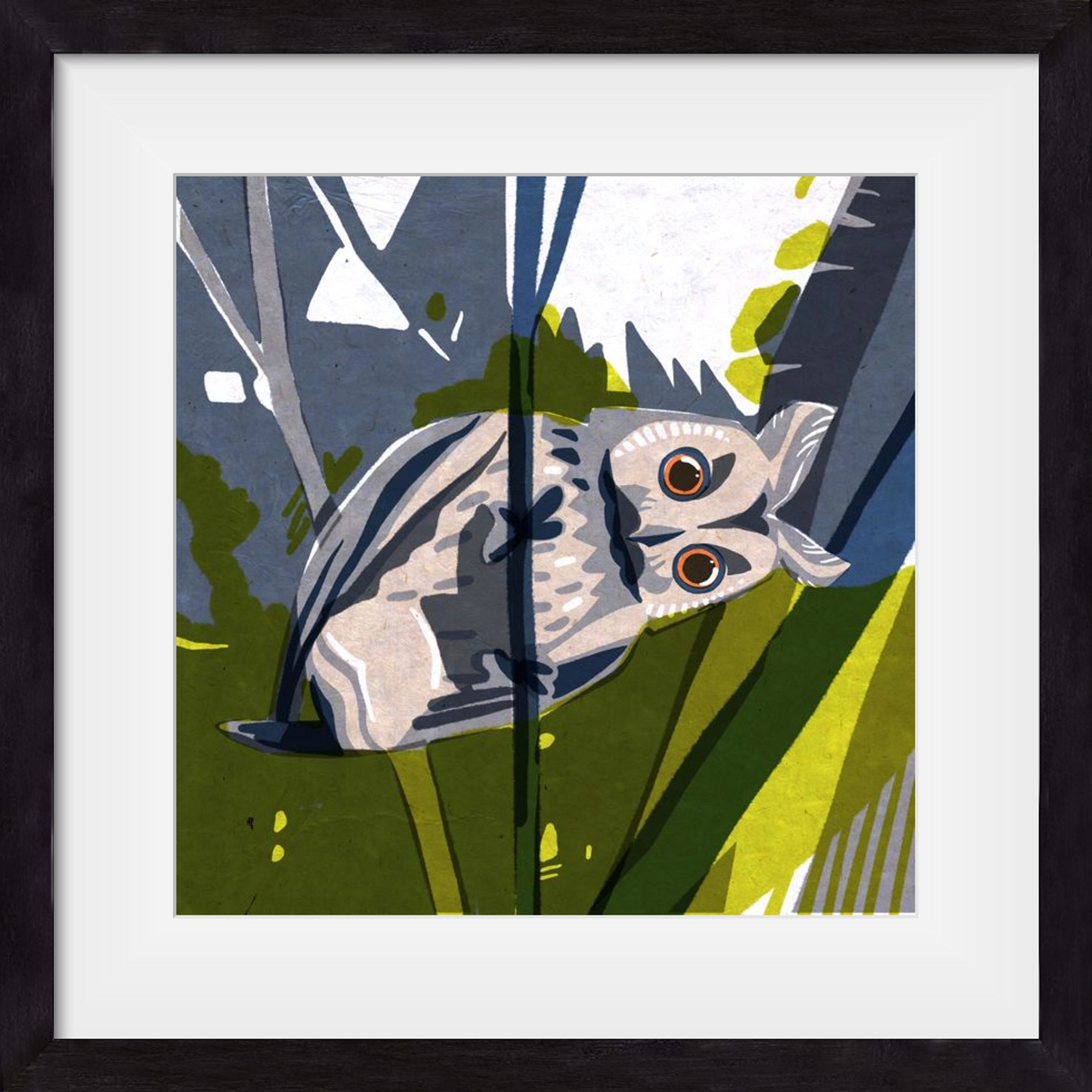 Bagoly, 40x40 cm (30x30 cm), Fekete keret, paszpartuval