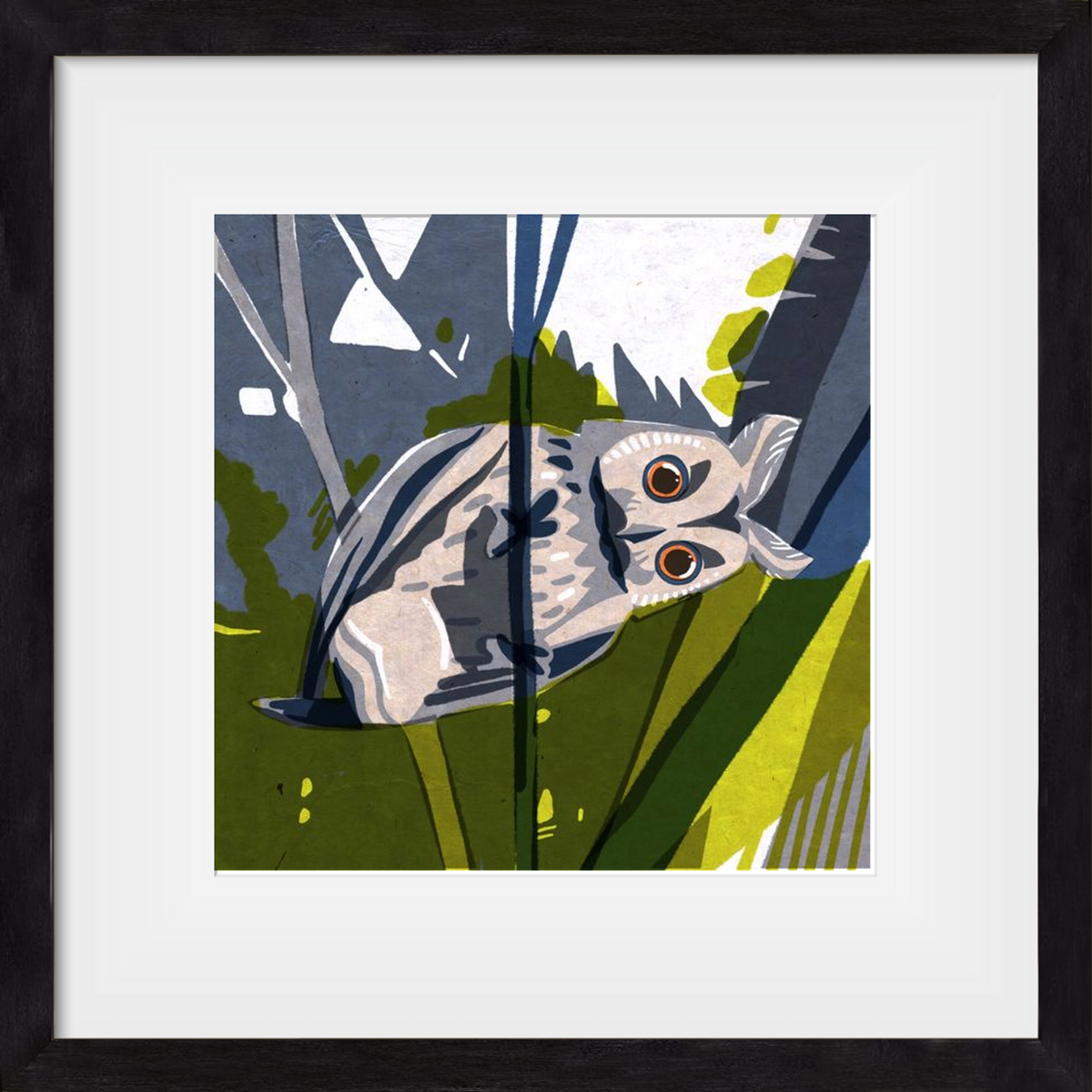 Bagoly, 30x30 cm (20x20 cm), Fekete keret, paszpartuval