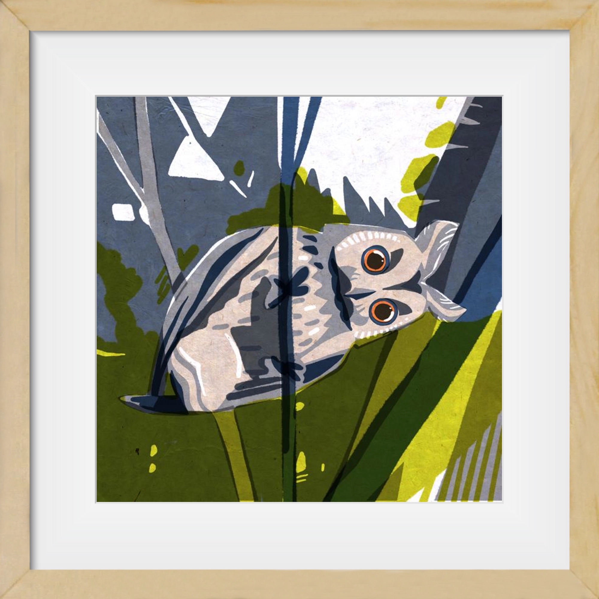 Bagoly, 50x50 cm (40x40 cm), Tölgy keret, paszpartuval