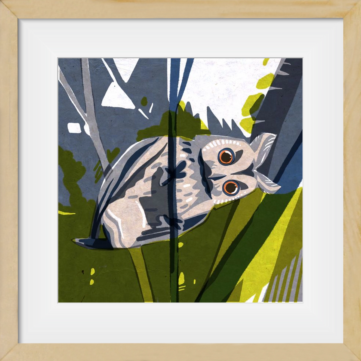 Bagoly, 40x40 cm (30x30 cm), Tölgy keret, paszpartuval