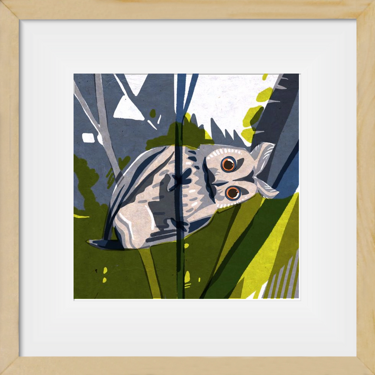 Bagoly, 30x30 cm (20x20 cm), Tölgy keret, paszpartuval