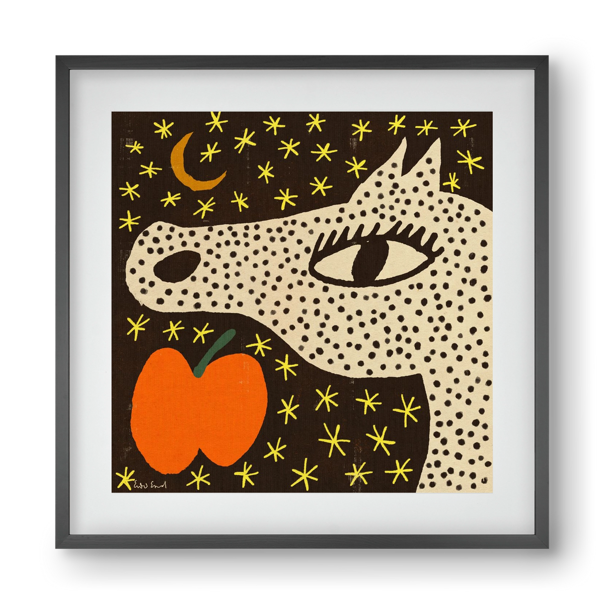 Spotted horse with apple, 40x40 cm (30x30 cm), Fekete keret, paszpartuval