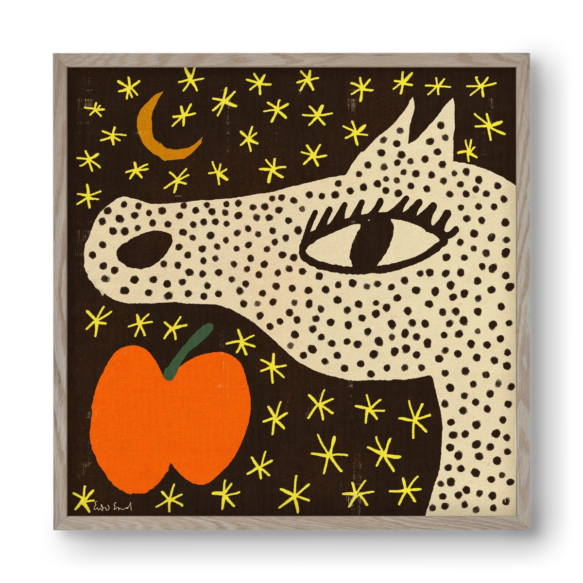 Spotted horse with apple, 40x40 cm (40x40 cm), Tölgy keret